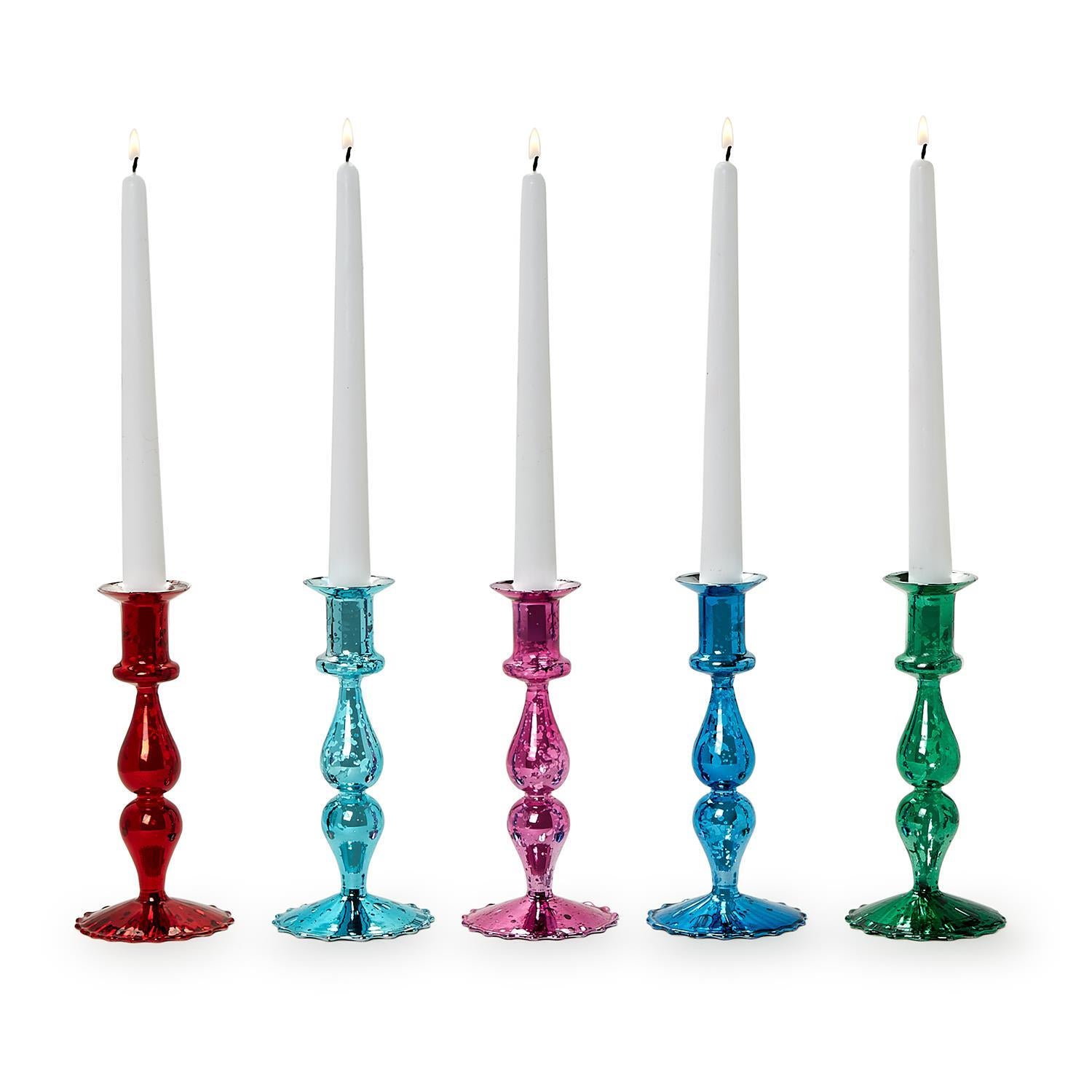 Mercury Glass Candlesticks Includes 5 Colors, Set of 5