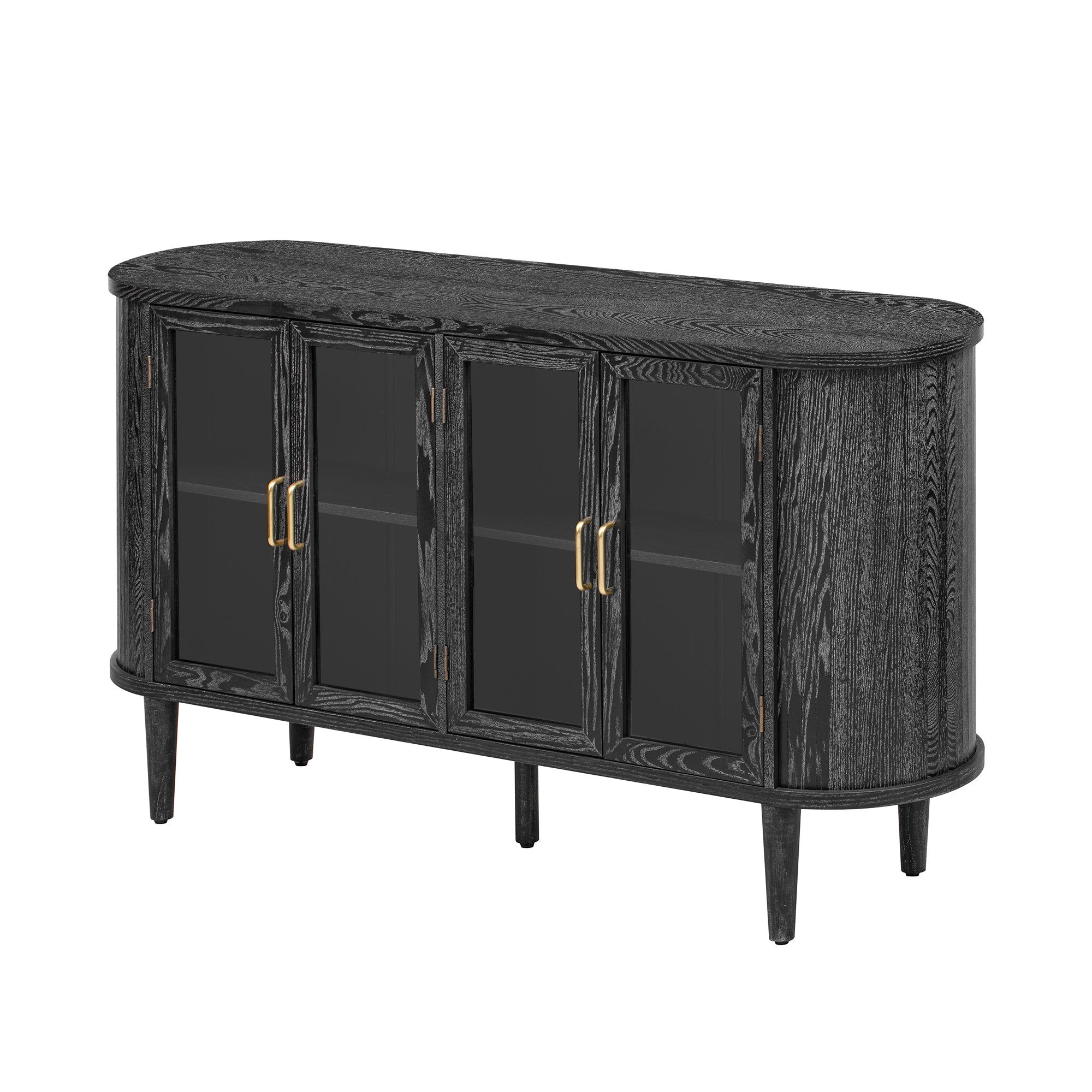 Wood Buffet Cabinet with Glass Doors and Adjustable Shelves