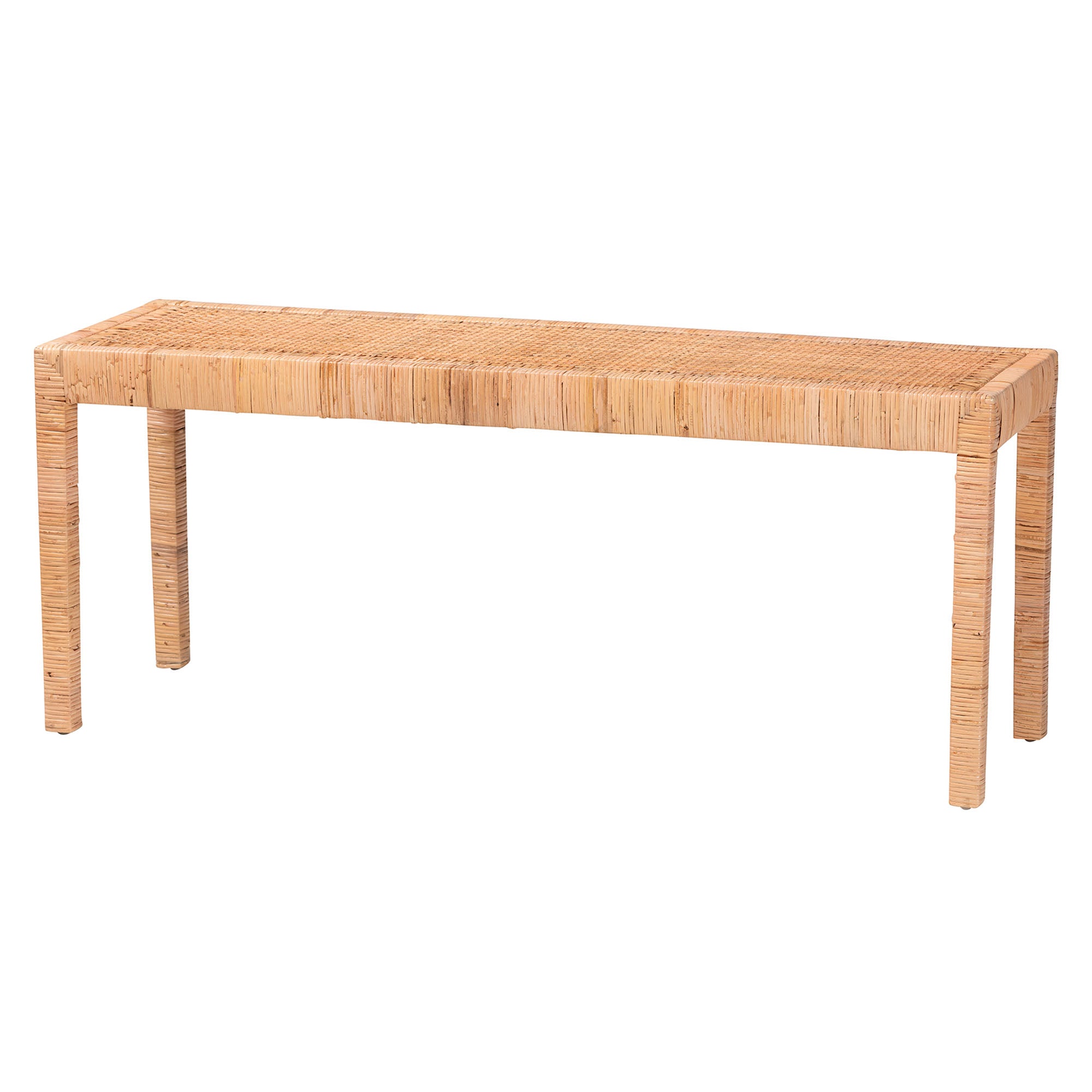 Kyla Rattan and Mahogany Wood Long Accent Bench