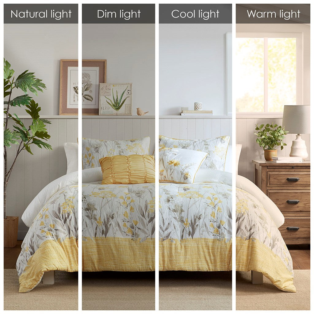 5 Piece Seersucker Comforter Set with Throw Pillows