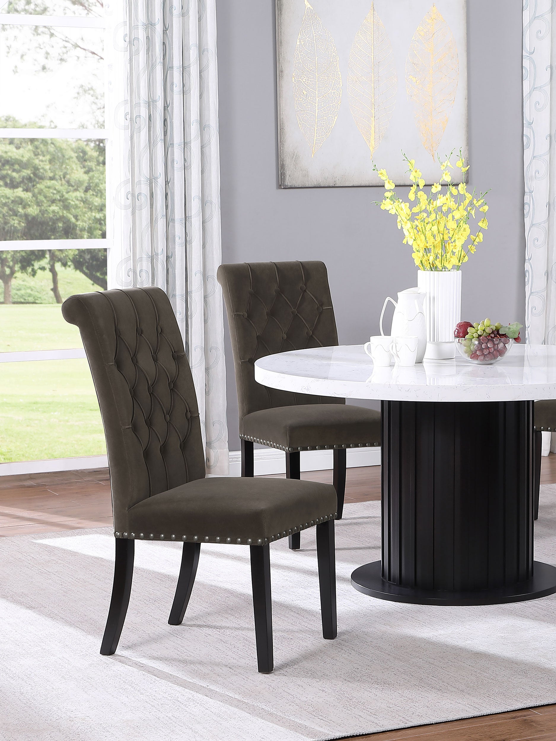 Button-Tufted High Back Dining Chairs, Set of 2
