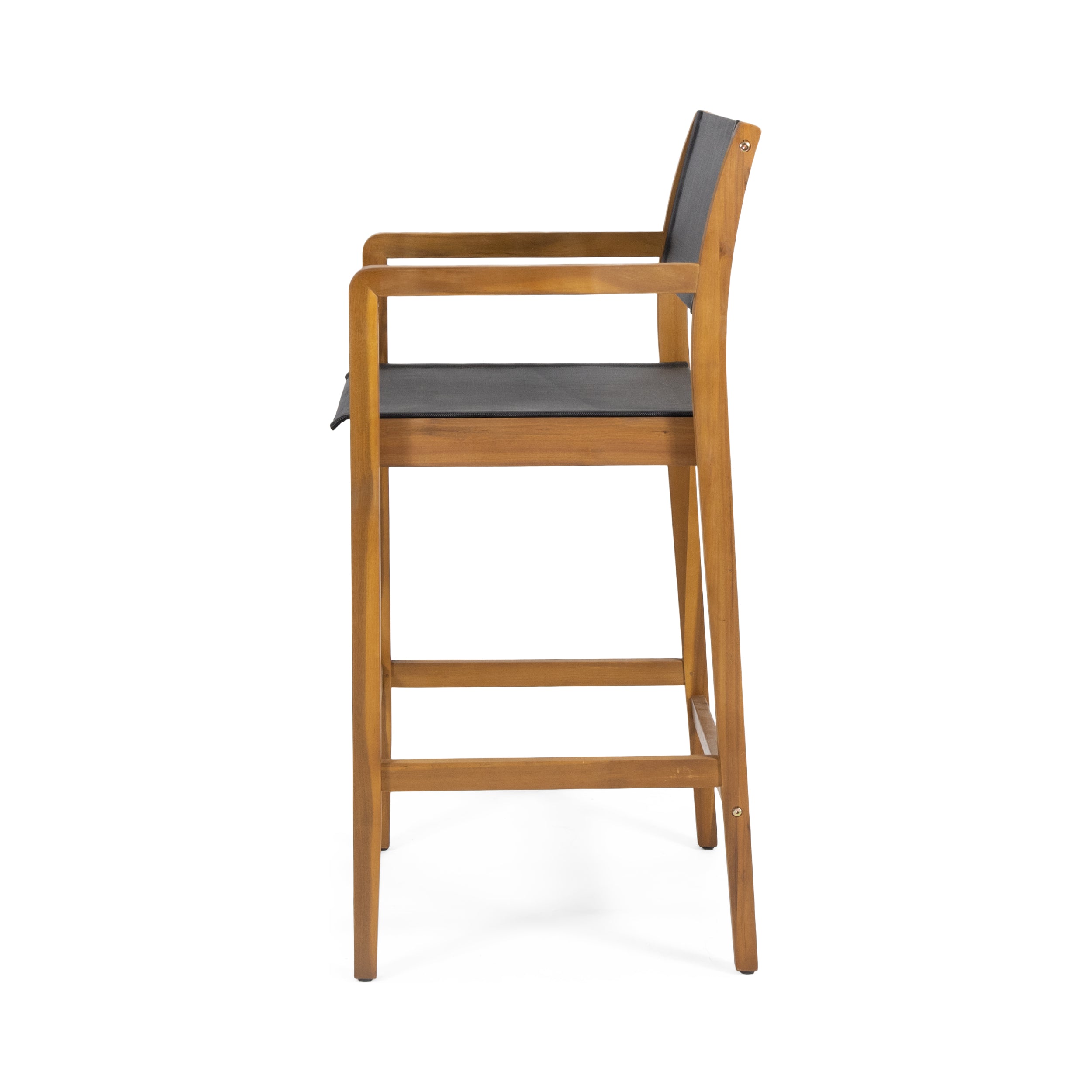 Santana Outdoor Acacia Wood Barstools With Outdoor Mesh, Set of 2