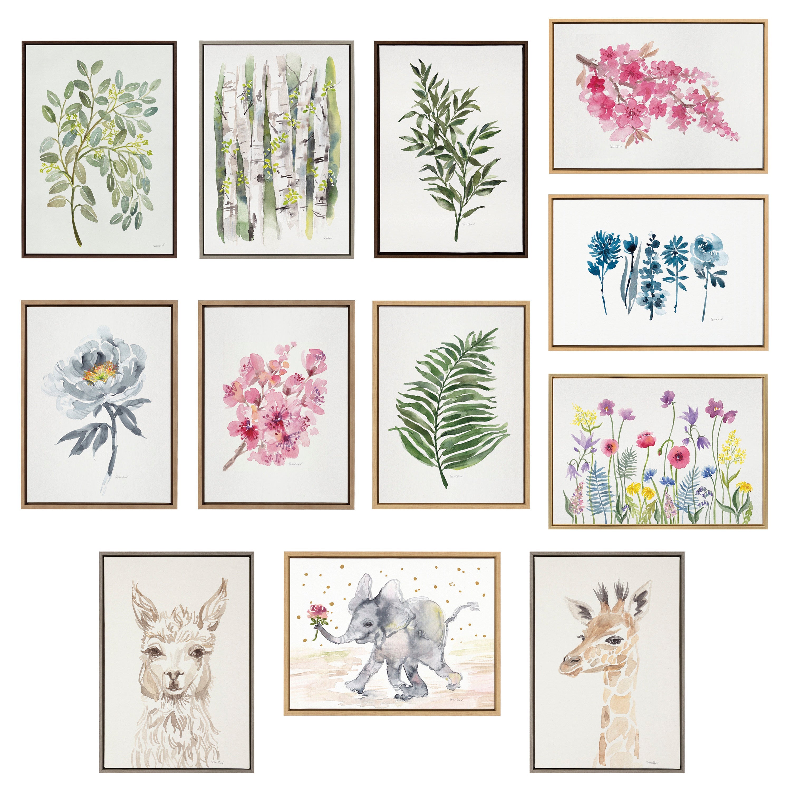 Sylvie Green Fern and Ruscus Framed Canvas Art Set by Patricia Shaw