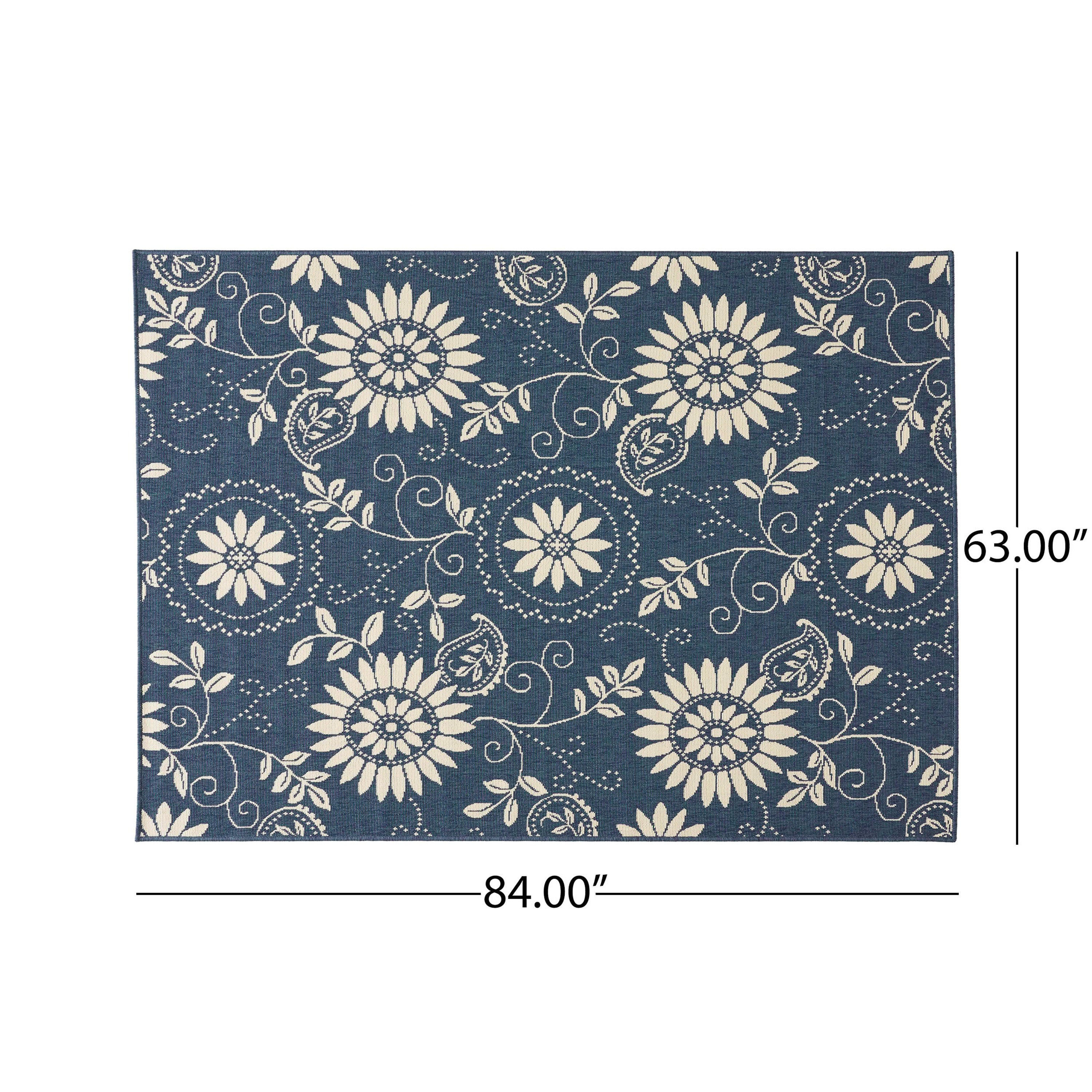 84"x63" Outdoor Rug with Botanical Pattern and Rectangle Shape