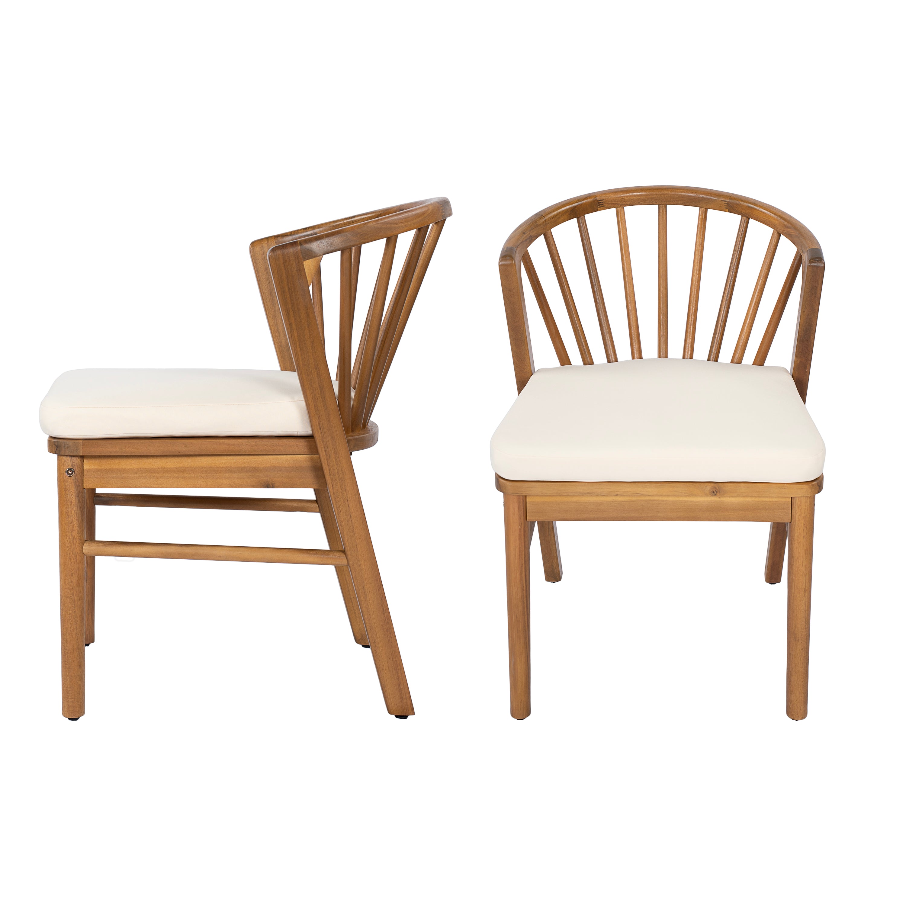 Outdoor Acacia Wood Patio Dining Chairs with Cream Washable Cushion, Set of 2