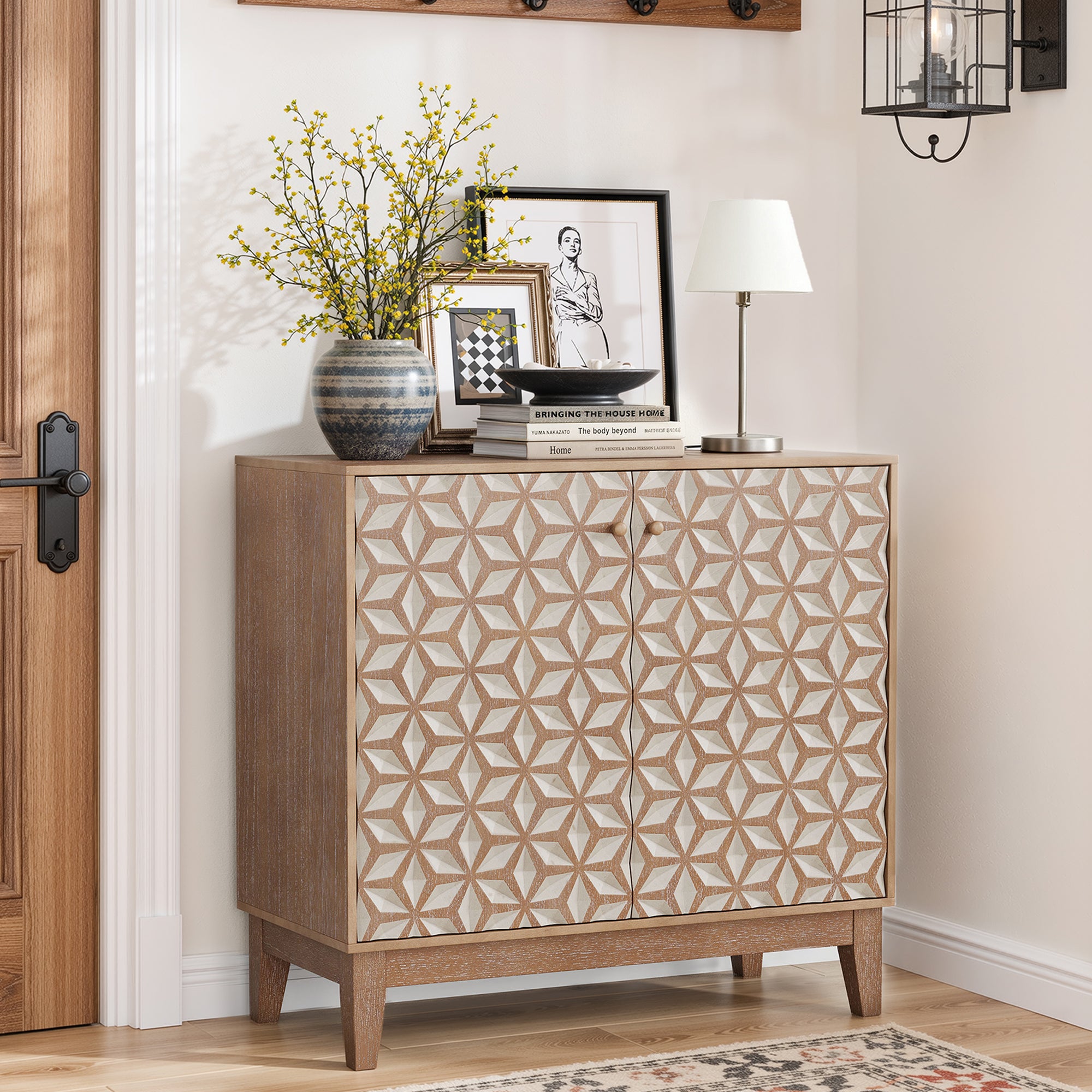 Geometric Front Sideboard Cabinet with 2 Doors and Adjustable Shelves