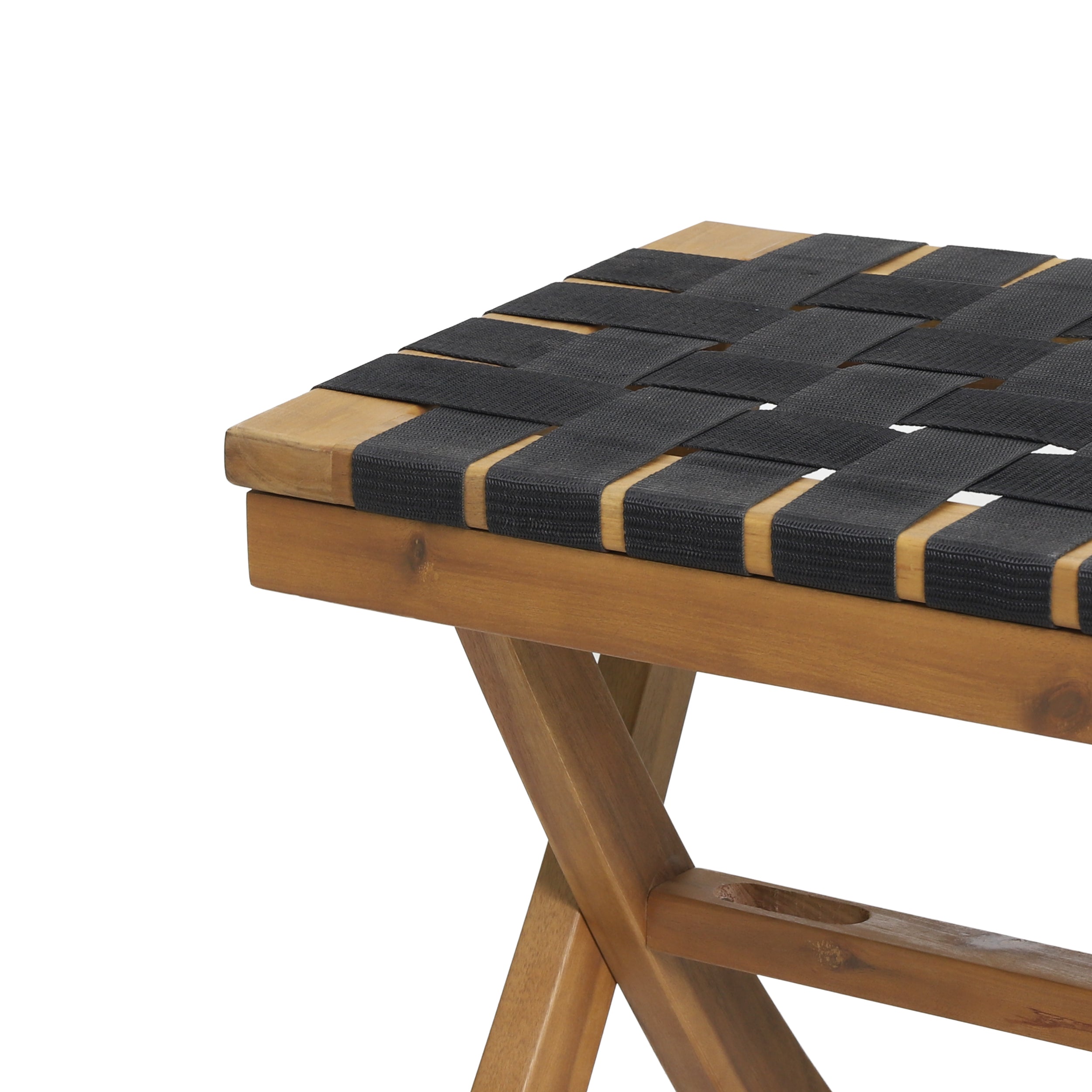 Outdoor Bench with Rope Weave Seat and X-Cross Base