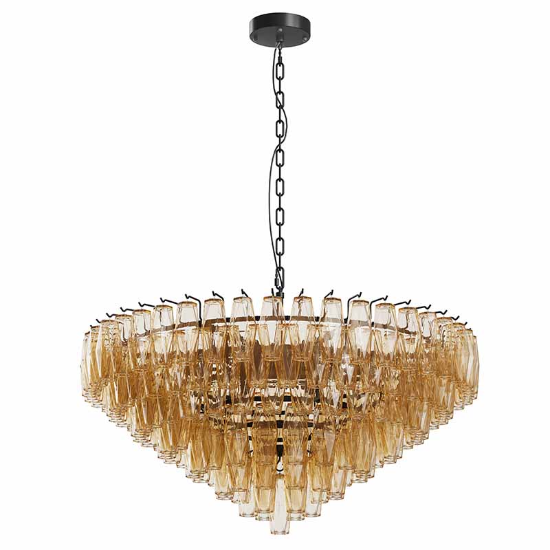37" Extra Large Chandelier, 14-Light Gold Modern Round Chandelier for Living Room, Tiered Smoke Blown Glass Brass Chandeliers, Hanging Light Fixture for Bedroom, Dining Room, Foyer, Entryway
