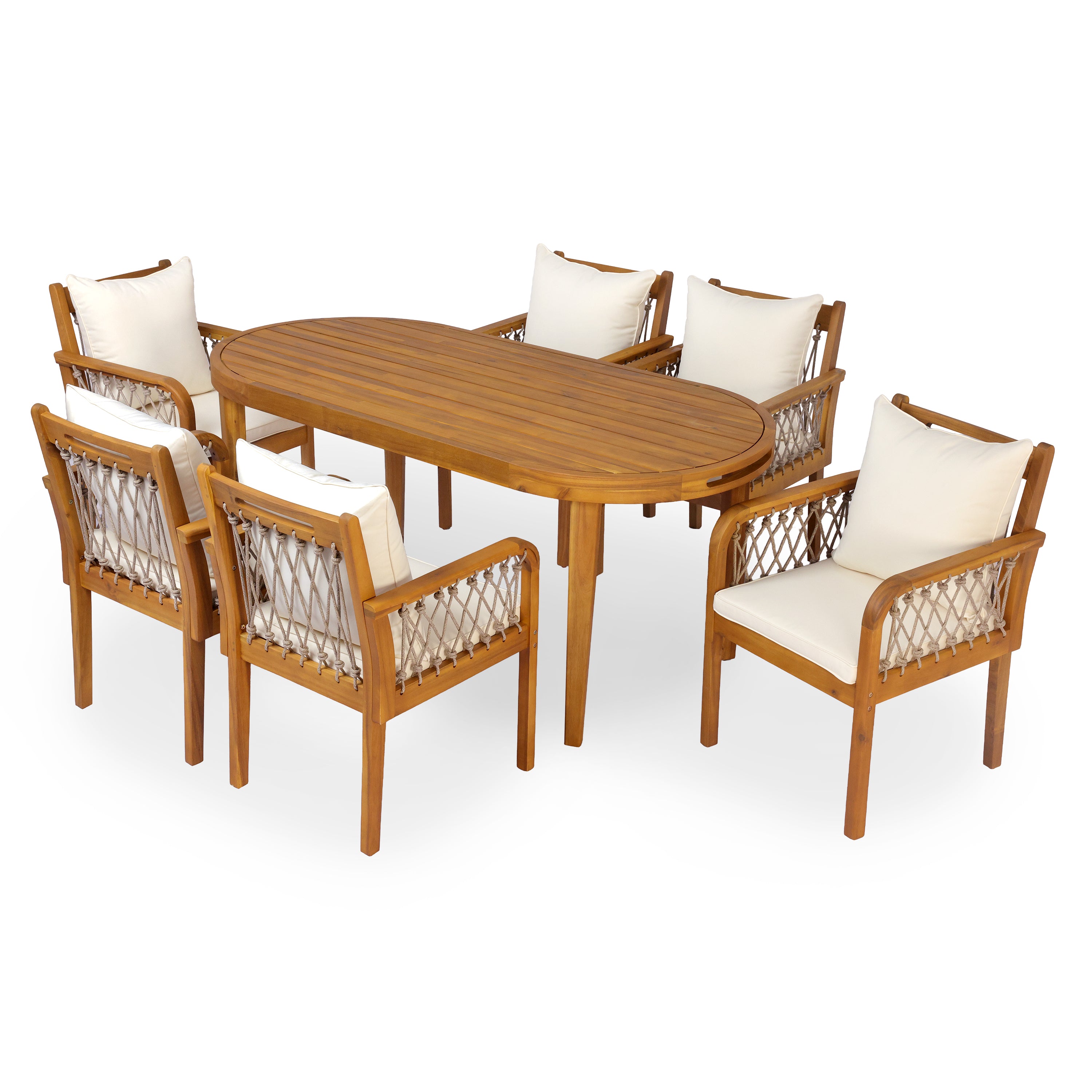 Outdoor Patio Acacia Wood Chairs With Woven Rope Arms, Set of 2