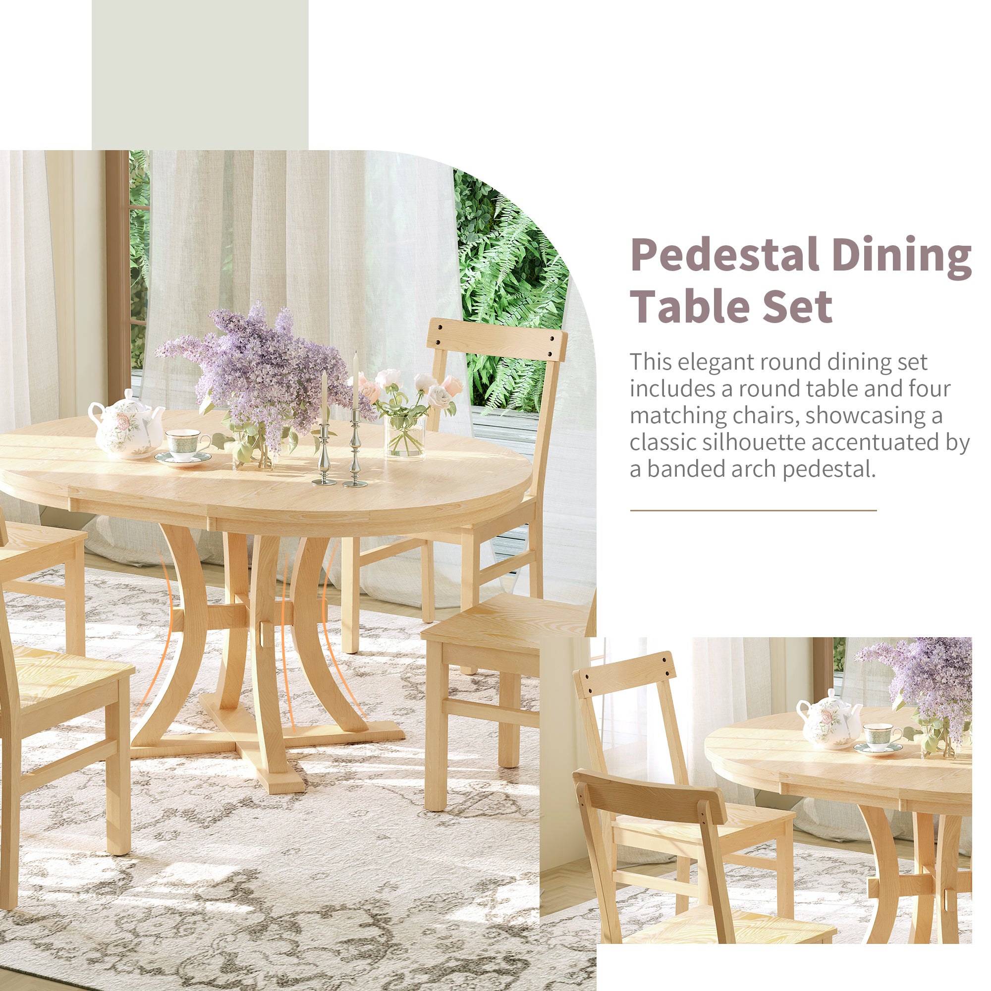 5-Piece Dining Set with Extendable Round Table and 4 Open Back Chairs