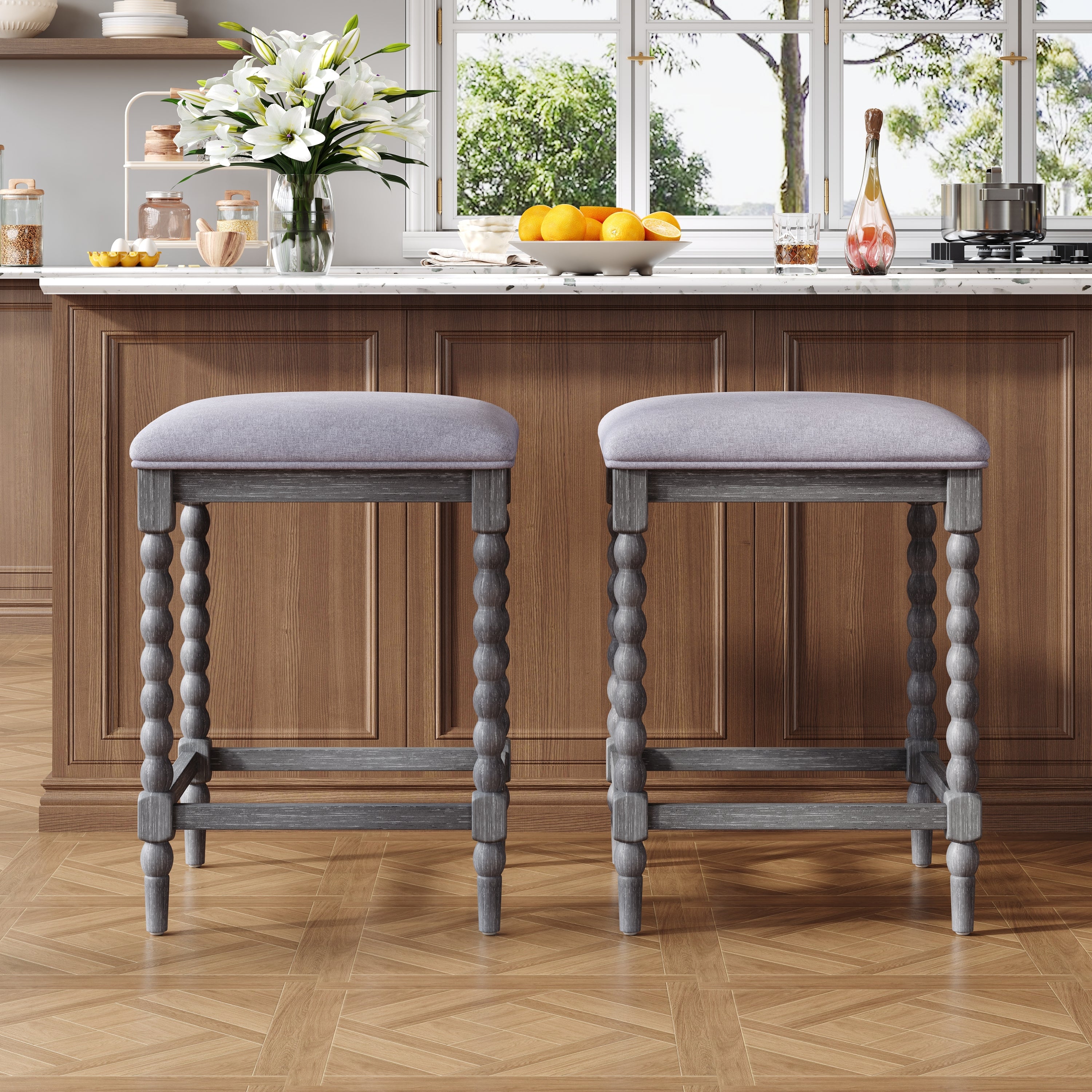 French Country Backless Bobbin Leg Counter Stool