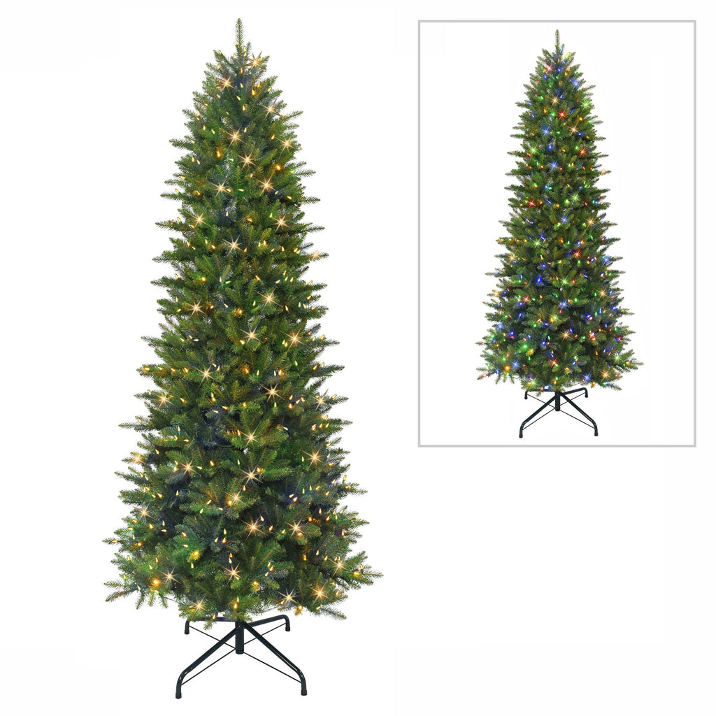 10 ft Pre-lit Slim Fraser Fir Tree with Dual Color LED Lights & Metal Stand