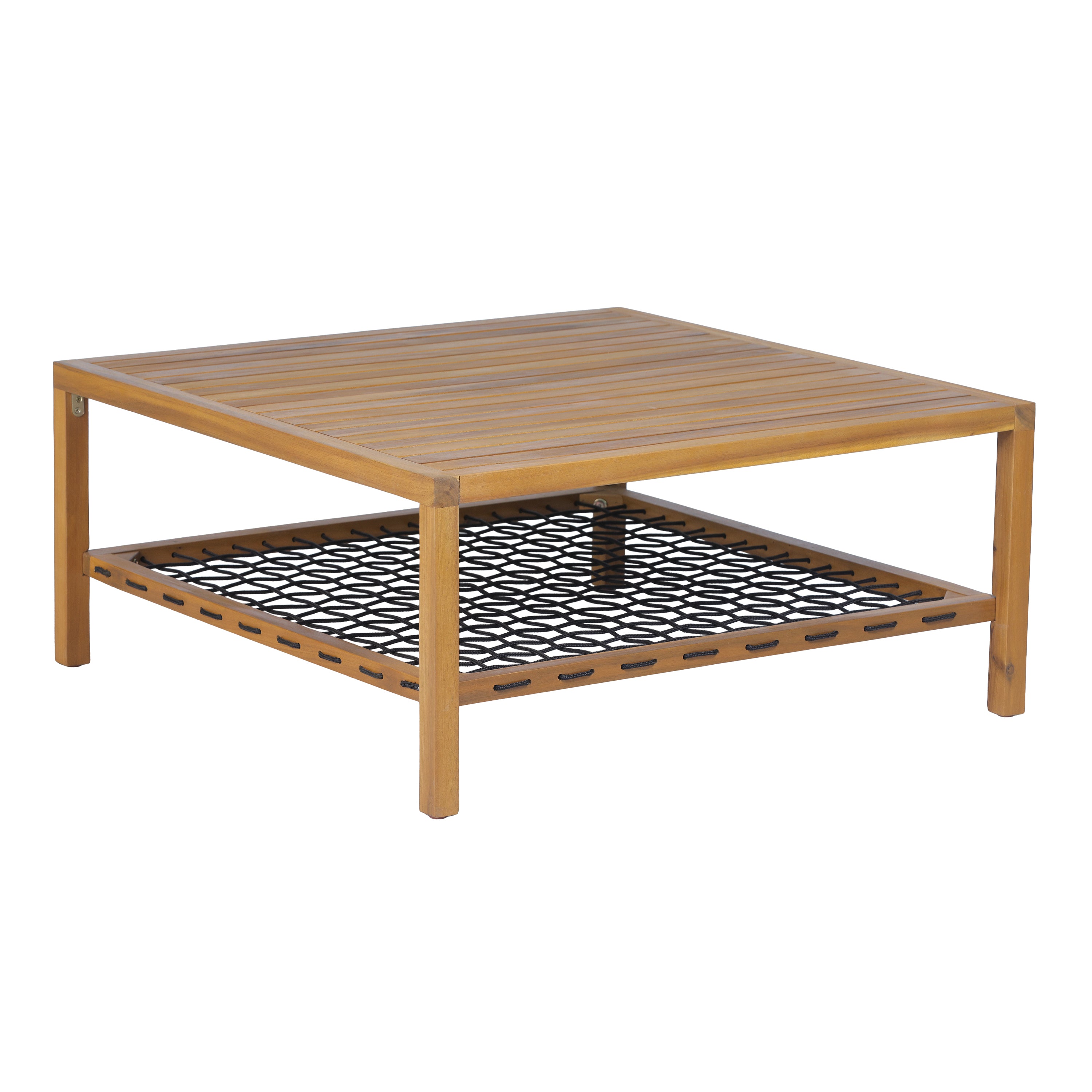 Sierra 2-Piece Acacia Wood Outdoor Loveseat with Coffee Table with Handwoven Rope & Cushions