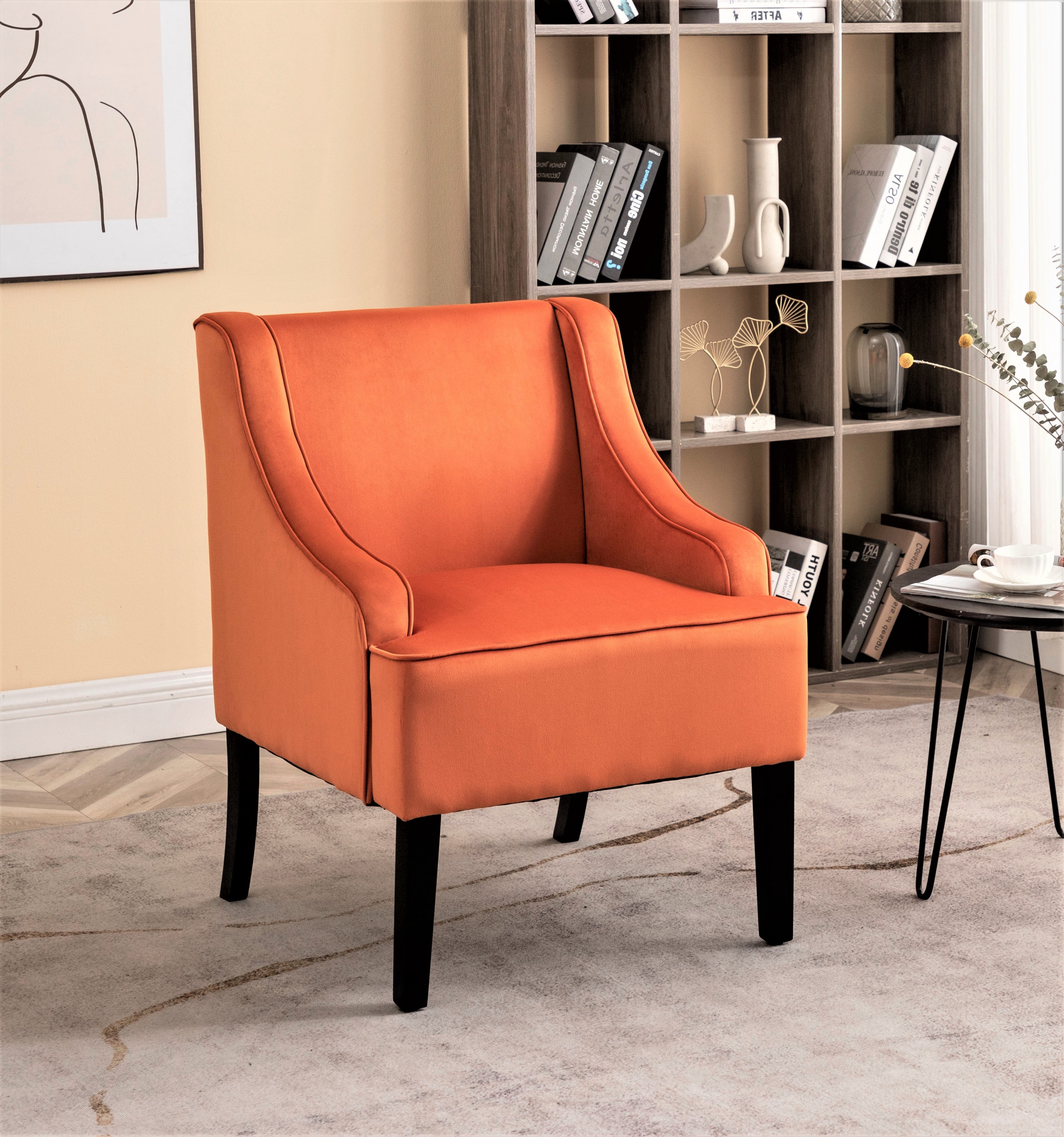 Versatile Upholstered Side Chair, Solid Wood Frame with Recessed Arms, Tapered Front Legs and Flared Back Legs, Foam & Sinuous Springs Cushioned Accent Chair for Entryway Bedroom Dining Room