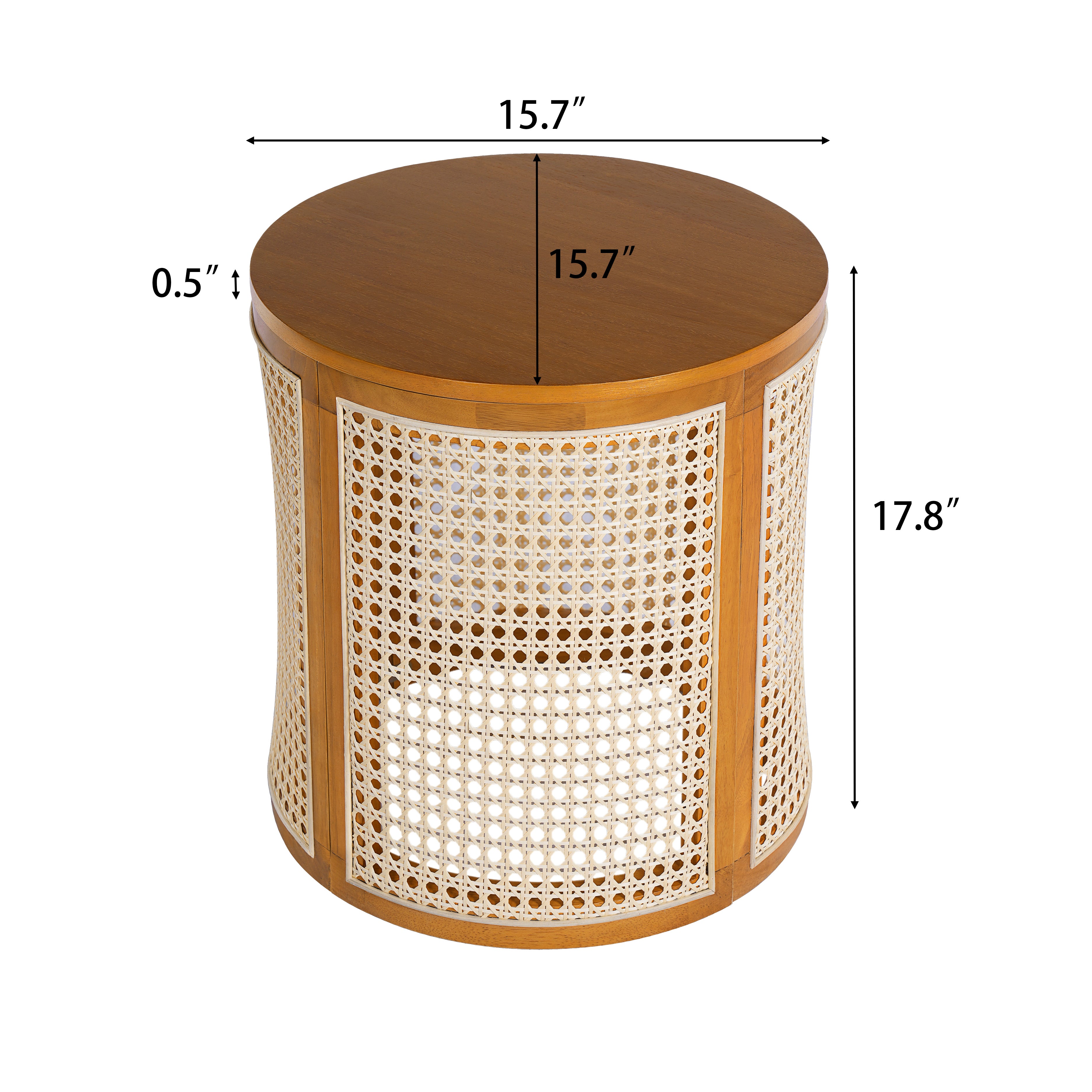 Round Rattan Pillar Storage Accent Table