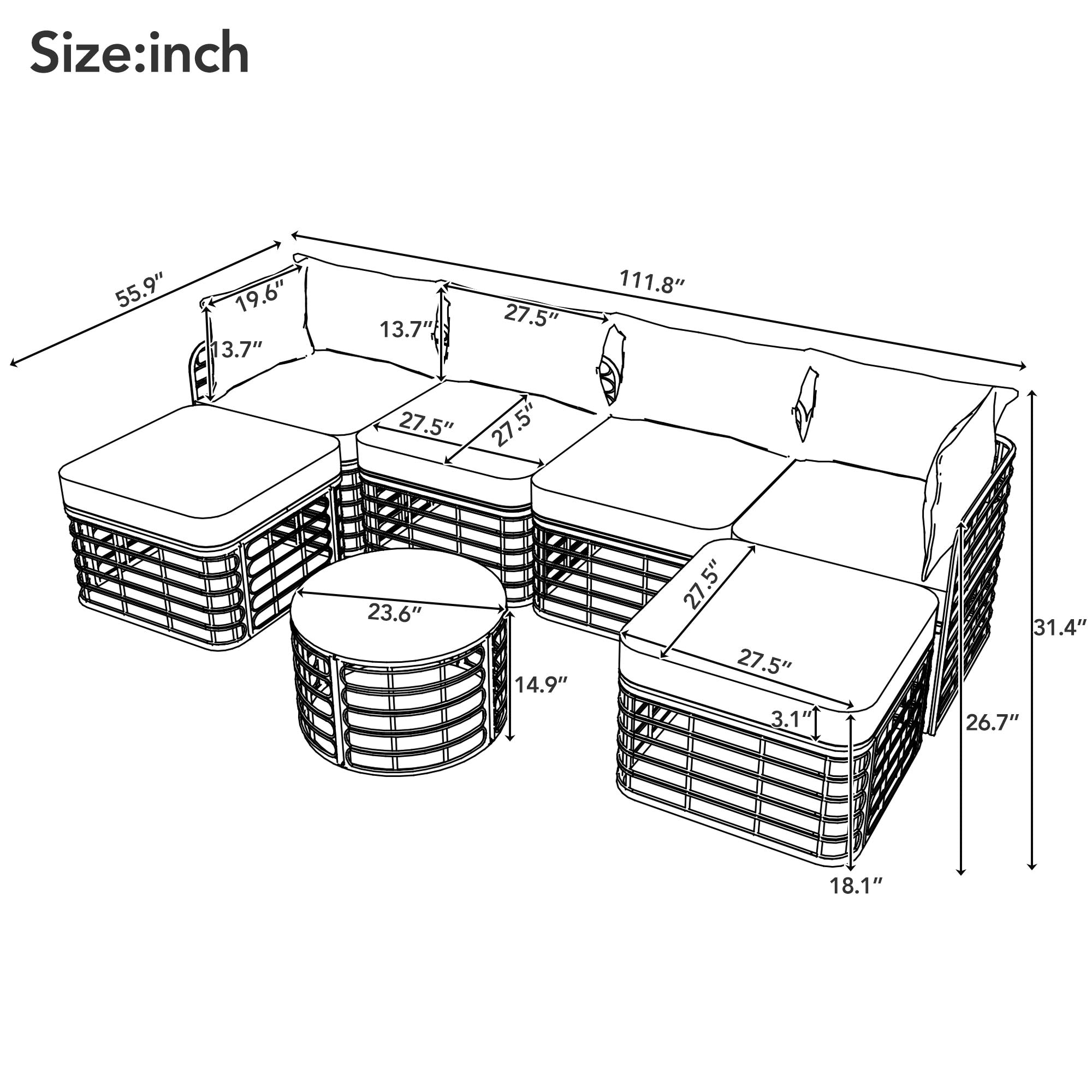 Evoking 7-Piece Outdoor Sectional Set with Hollow Woven Design and Pillows