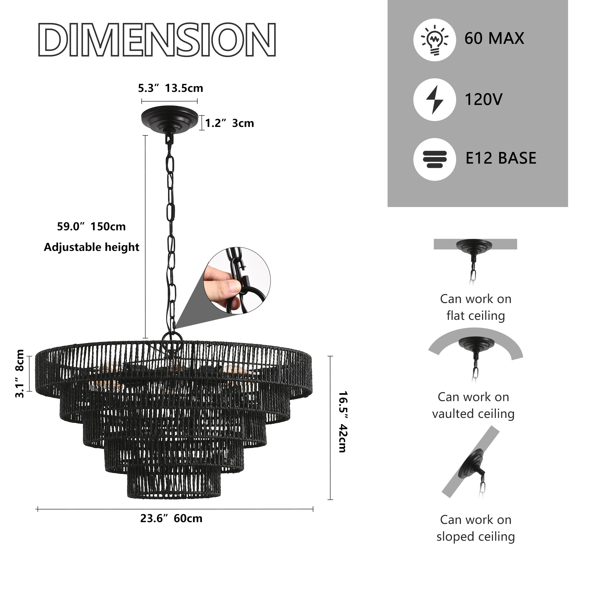 24" Modern 5-Layer Woven Rope Chandelier