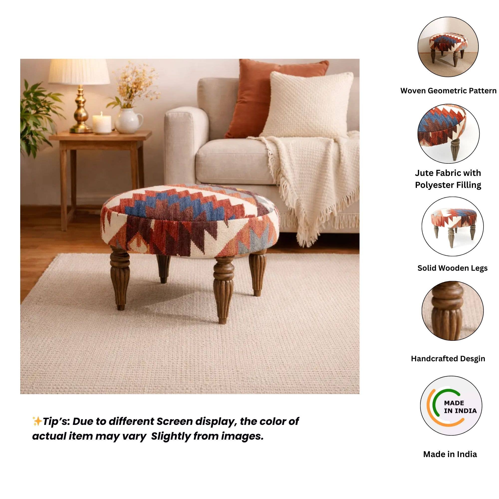 Tribal Kilim Pattern Footstool