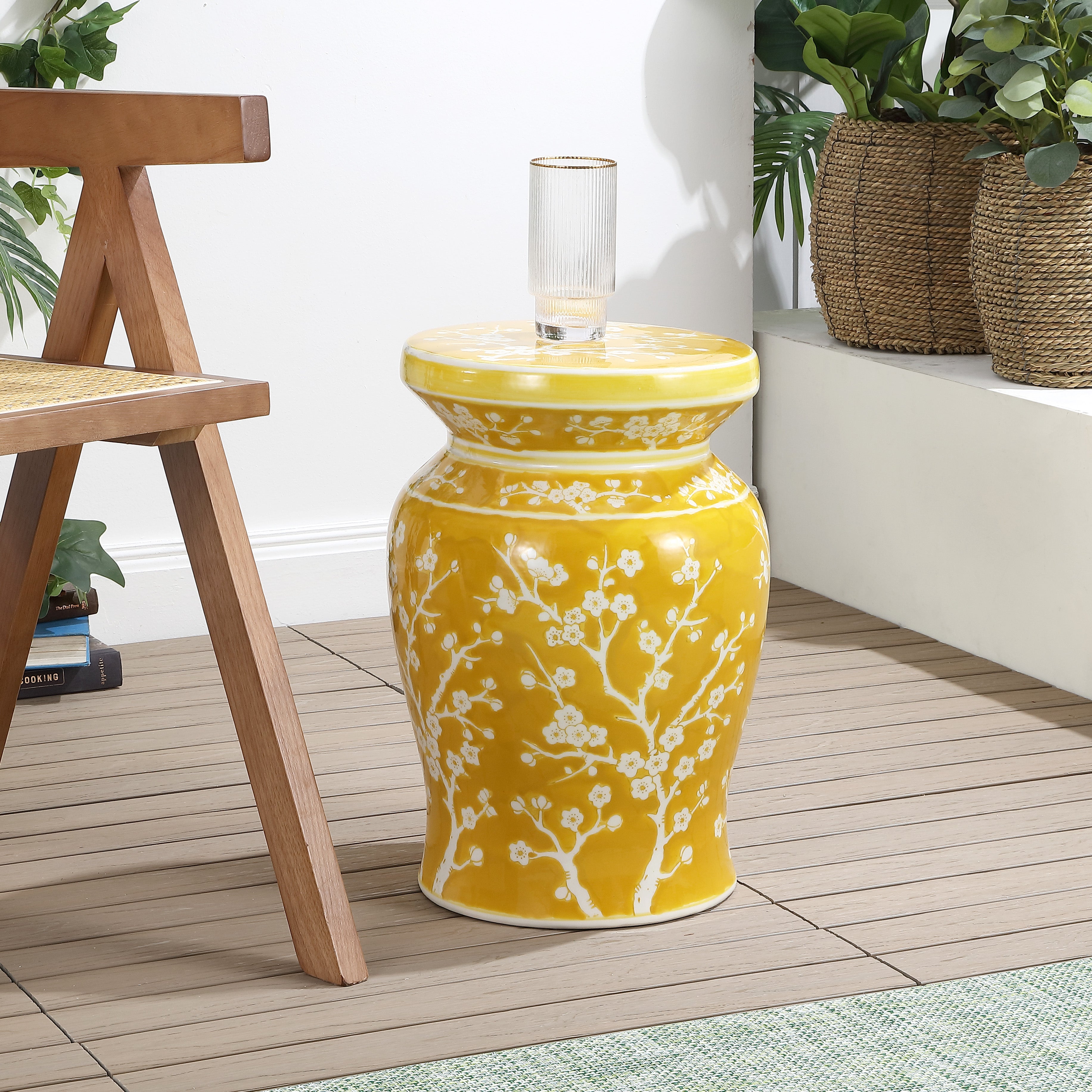 Cherry Blossom 17.75" Ceramic Garden Stool