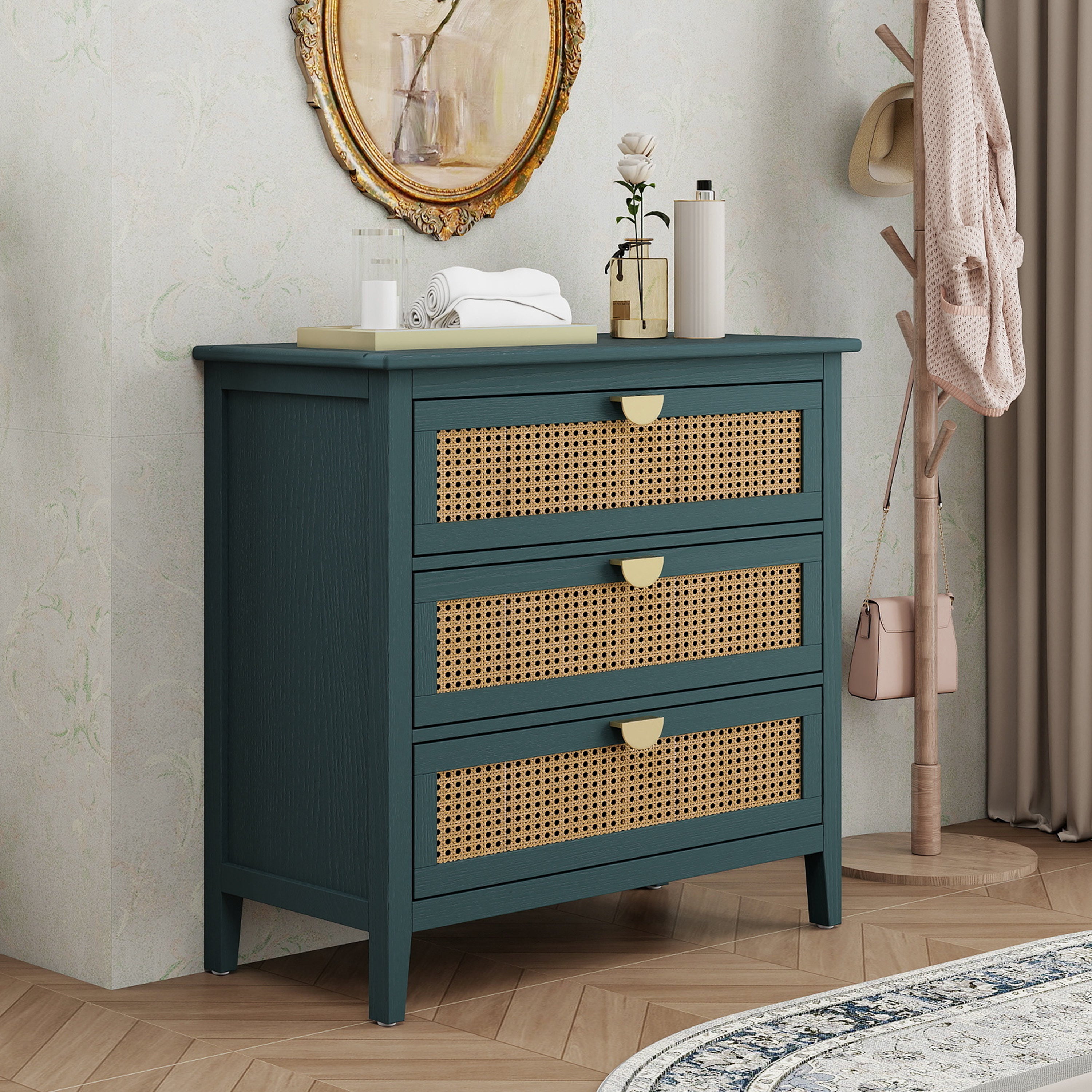 3 Drawer Cabinet with Natural Rattan Drawers
