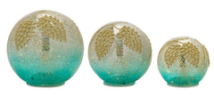 LED Crackle Glass Gold and Blue Pinecone Orb, Set of 3