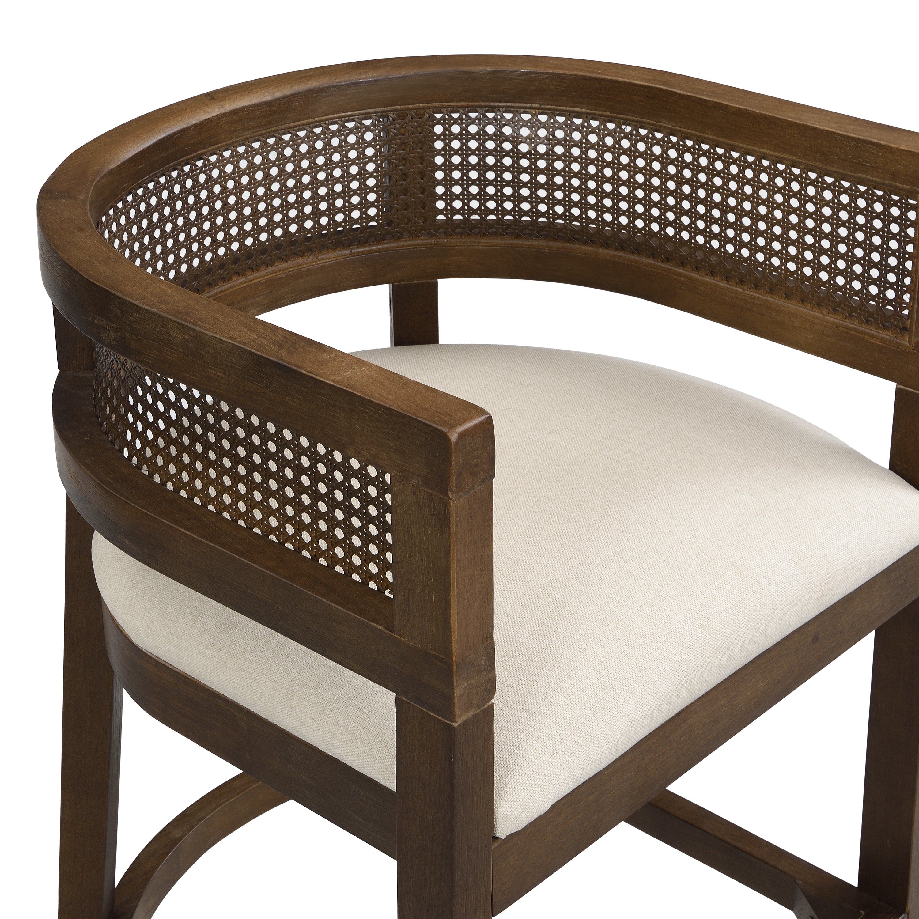 Wood And Rattan Upholstered Arm Bar Stools, Set of 2