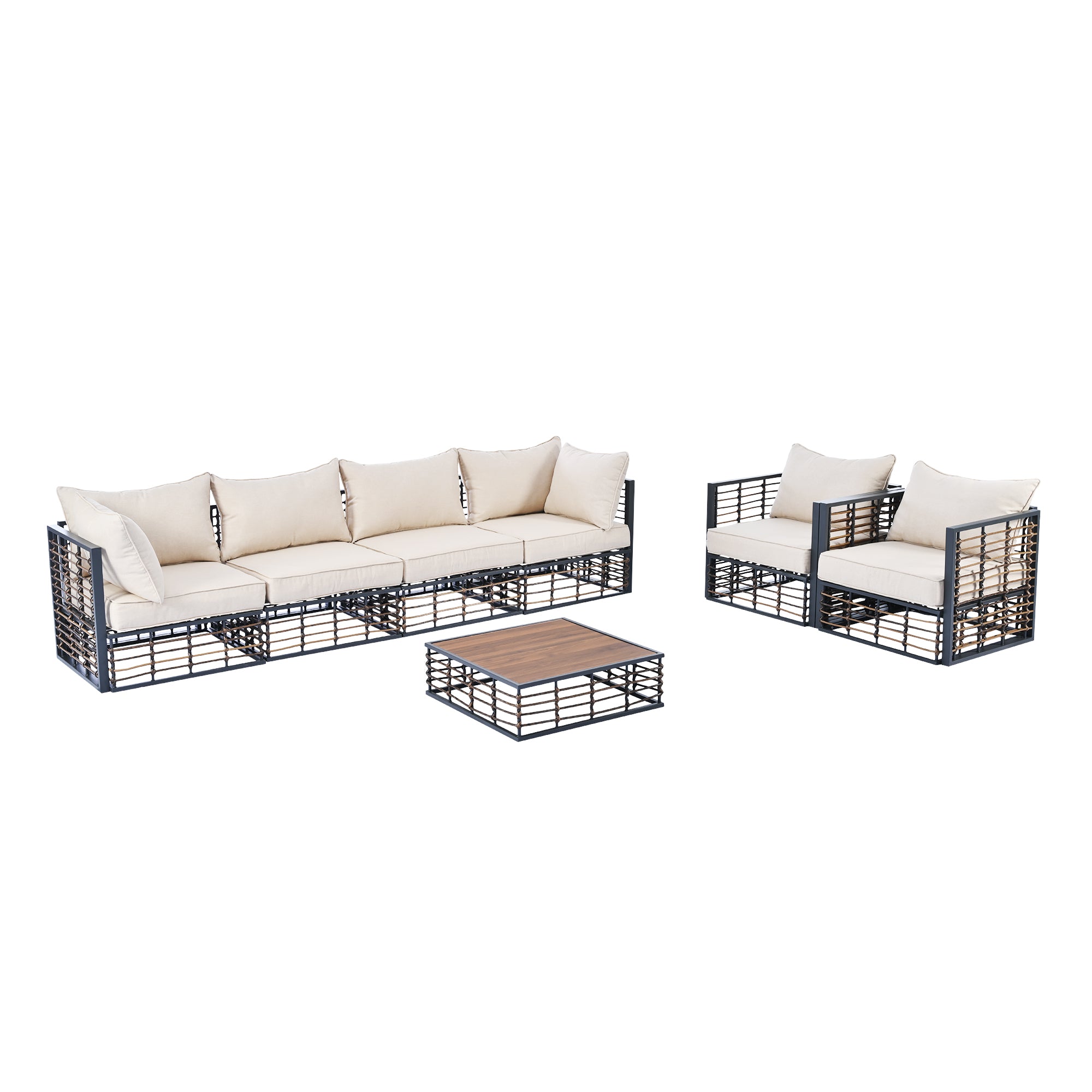 TOPMAX Modern Minimalist 7-Piece Metal Patio Sectional Sofa Set, All-Weather Garden Conversational Furniture Set with Thick Cushions and Coffee Table for Indoor Outdoor, Dark Grey