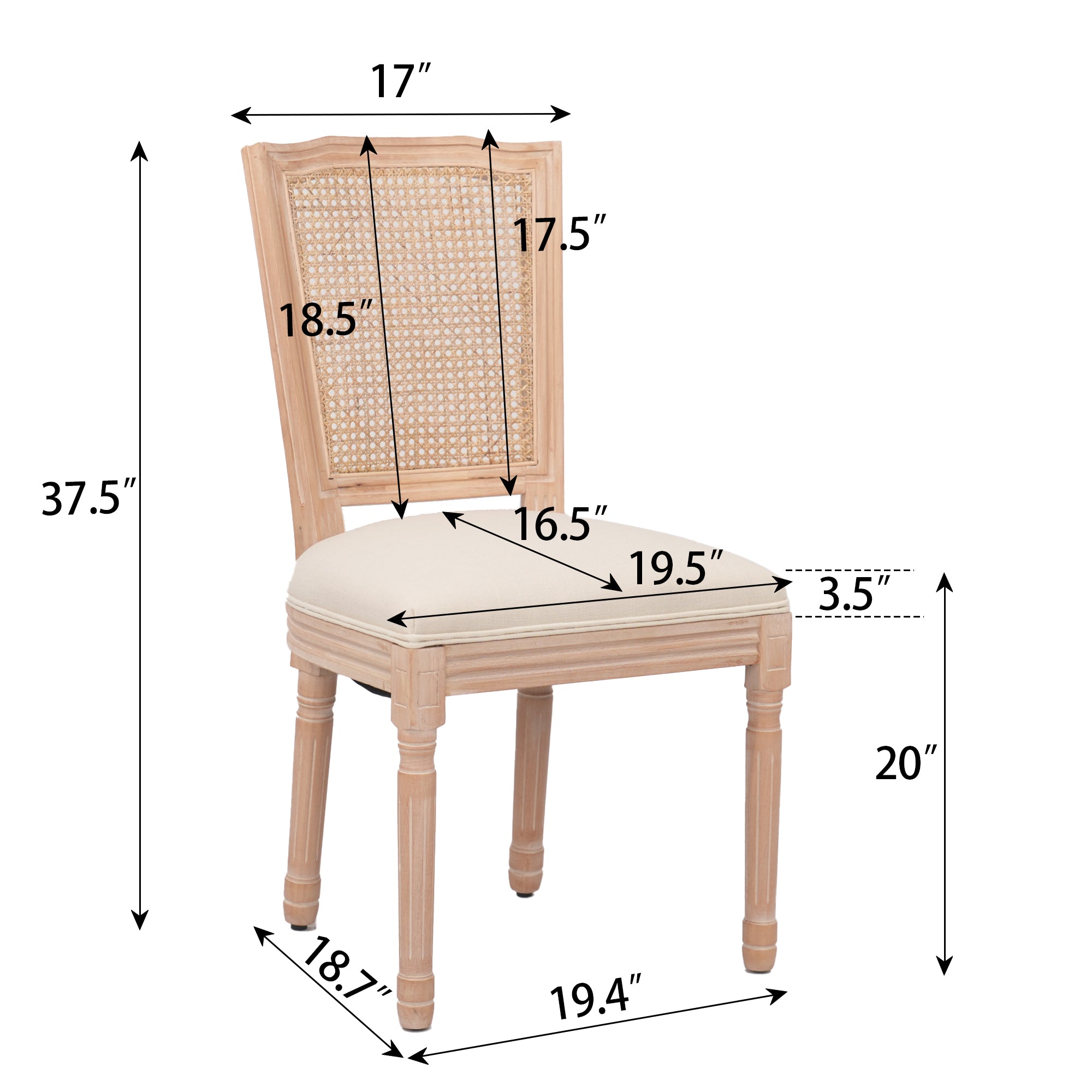 French Country Upholstered Fabric French Dining Chair, Set of 2