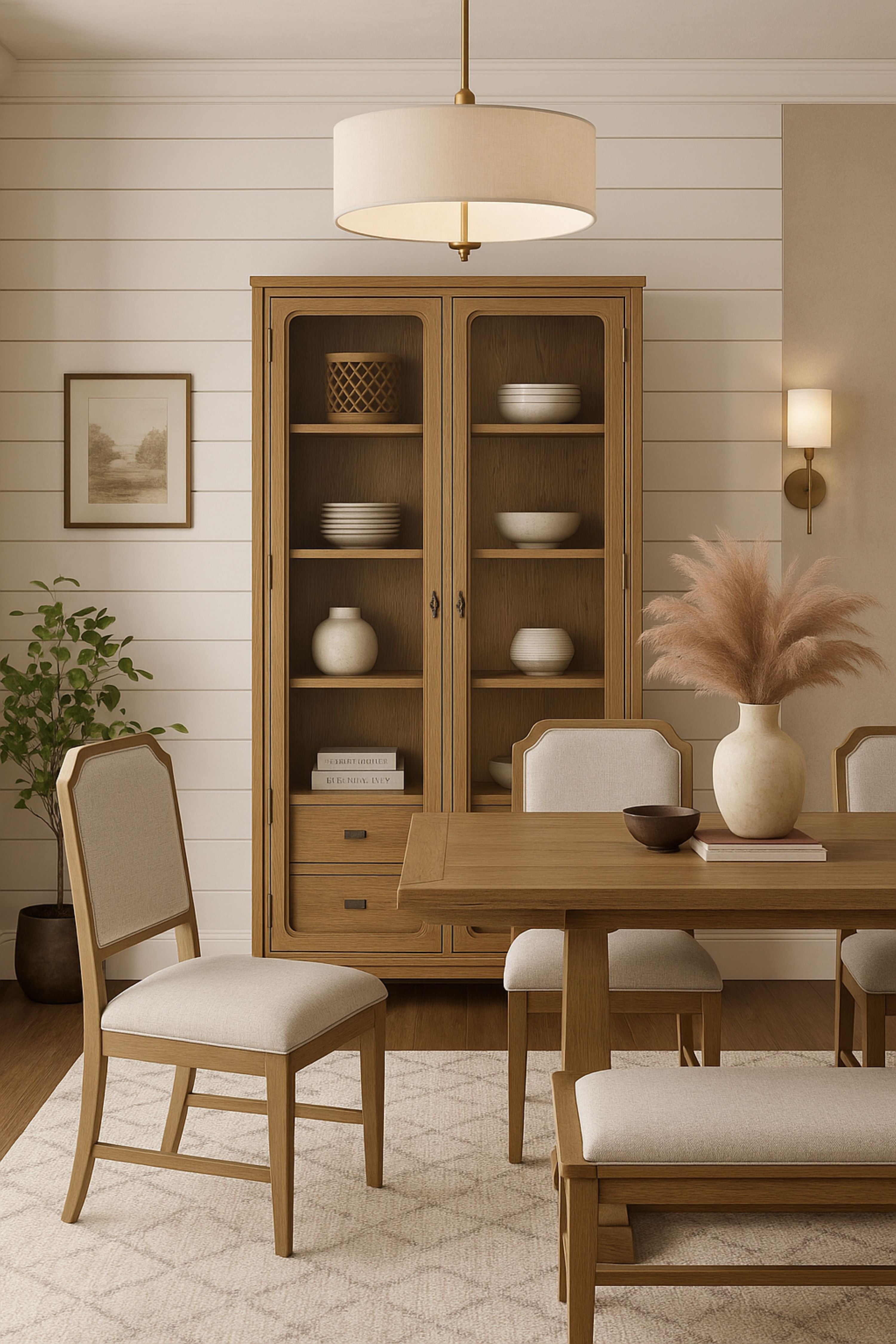 Tall Display Cabinet in Cashew