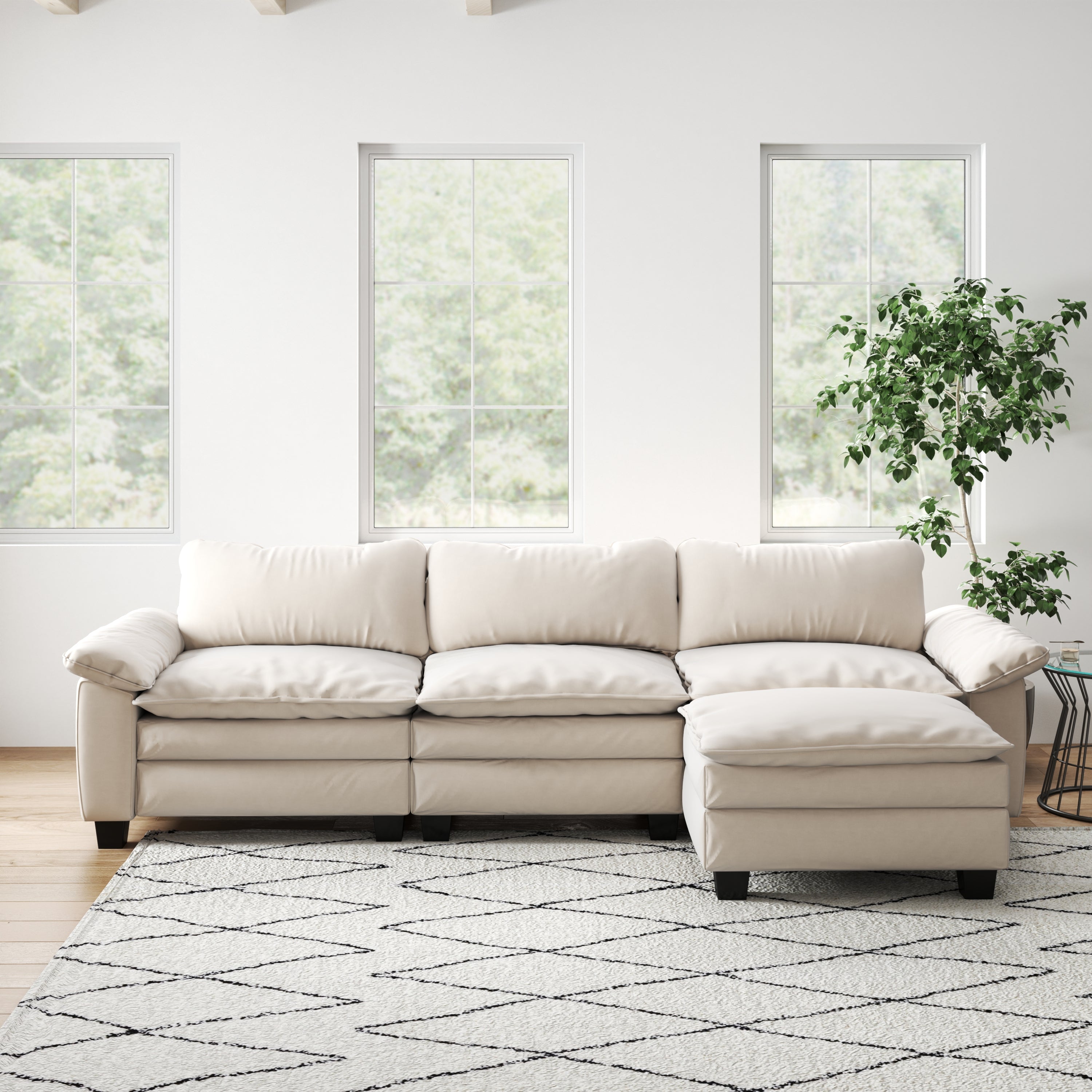 Luxury Soft Velevt Sectional Sofa with Ottoman