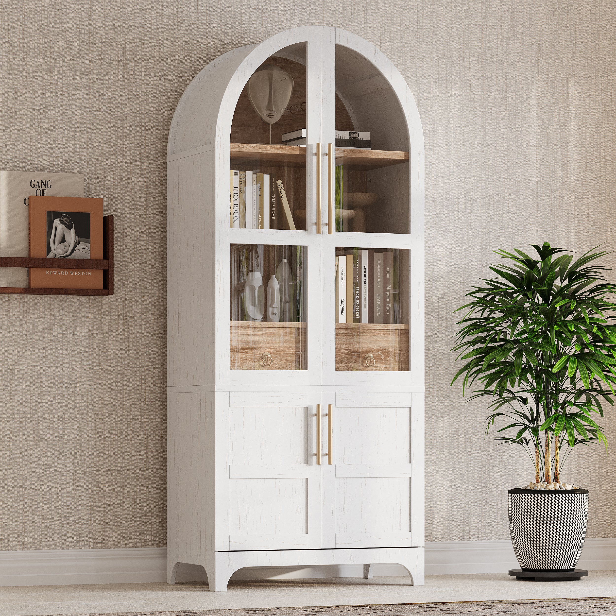 Farmhouse Kitchen Storage Cabinet with Open & Adjustable Shelves