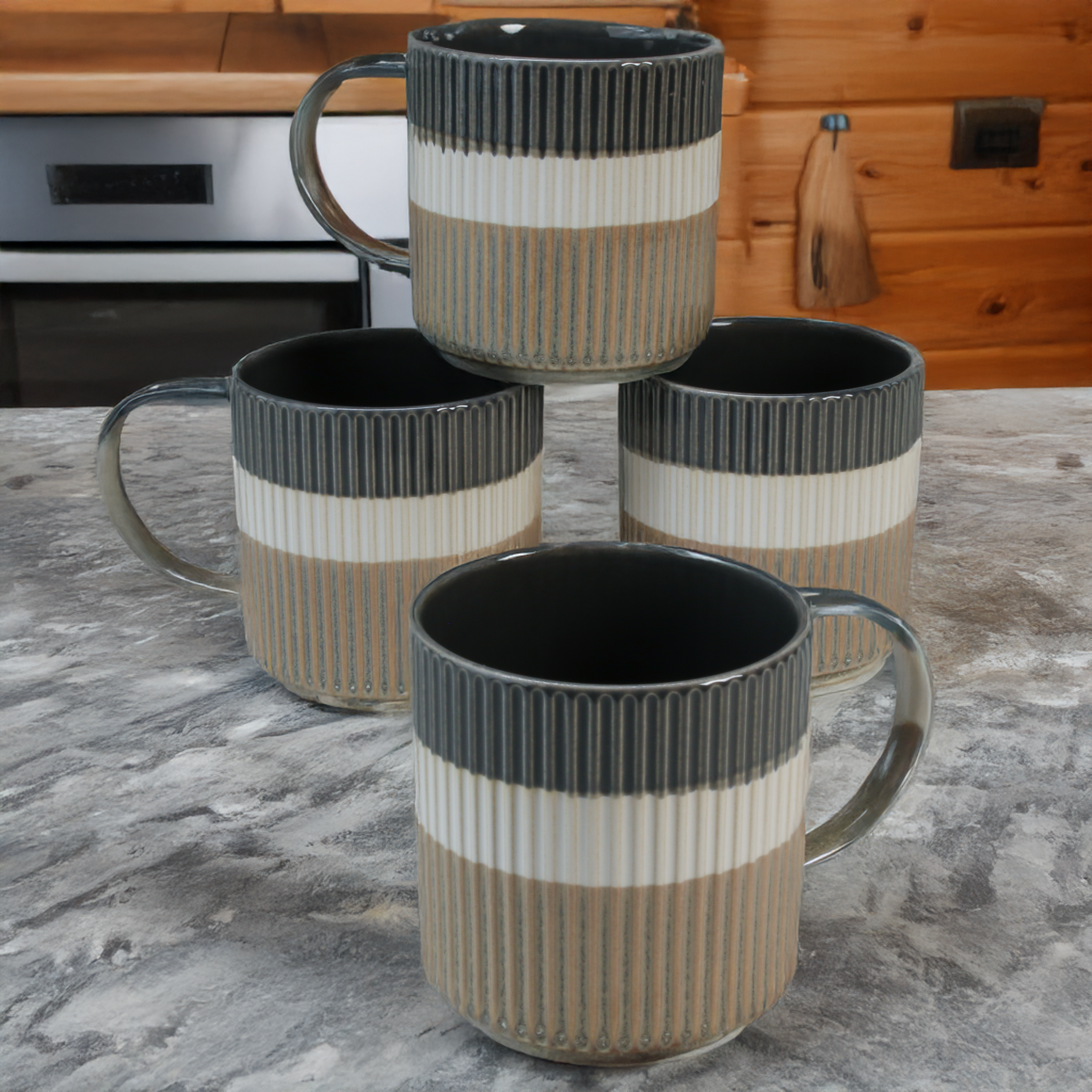 Tri-Color Mugs, Set of 4