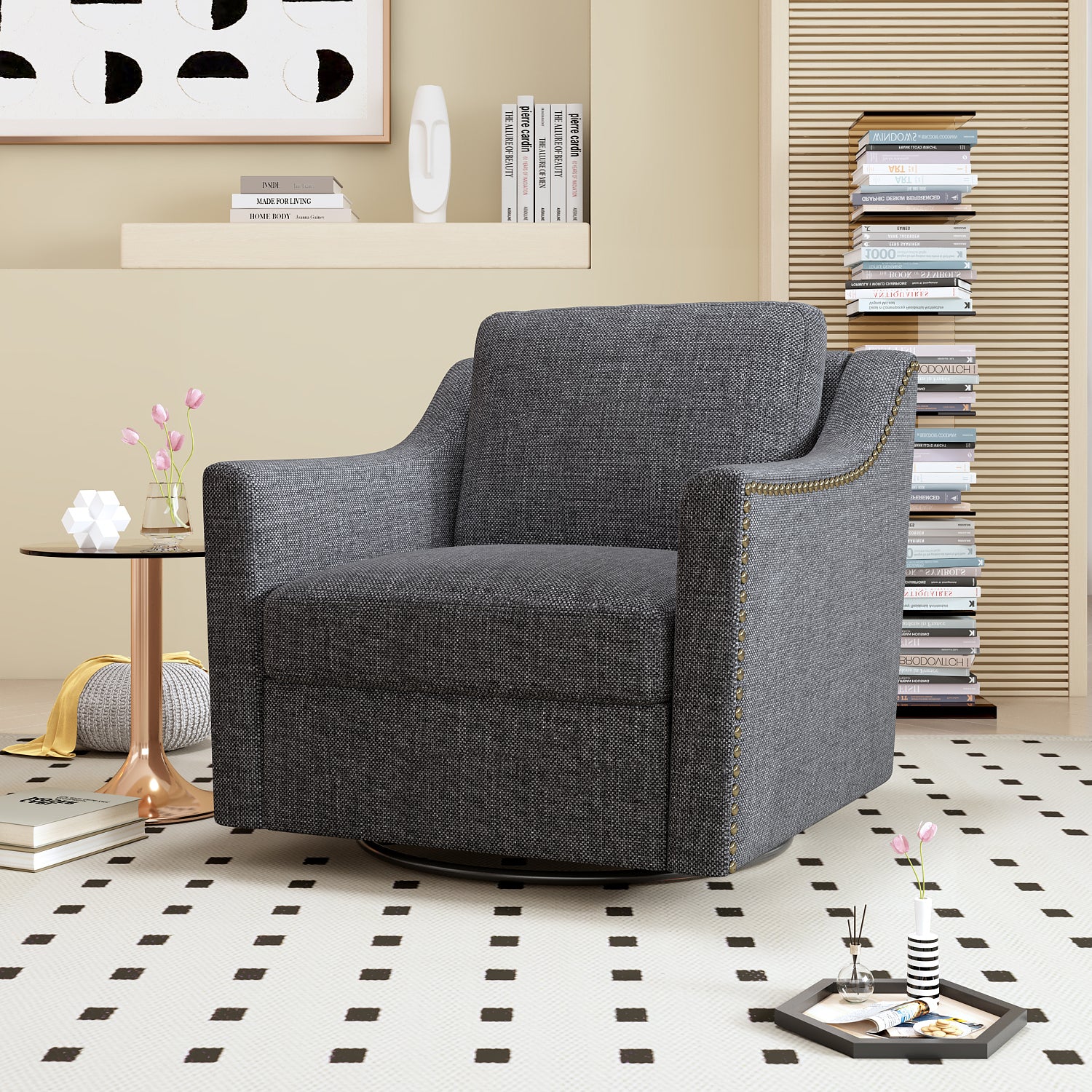 Teddy Fleece 360° Swivel Round Upholstered Comfy Accent Chair With Pillow