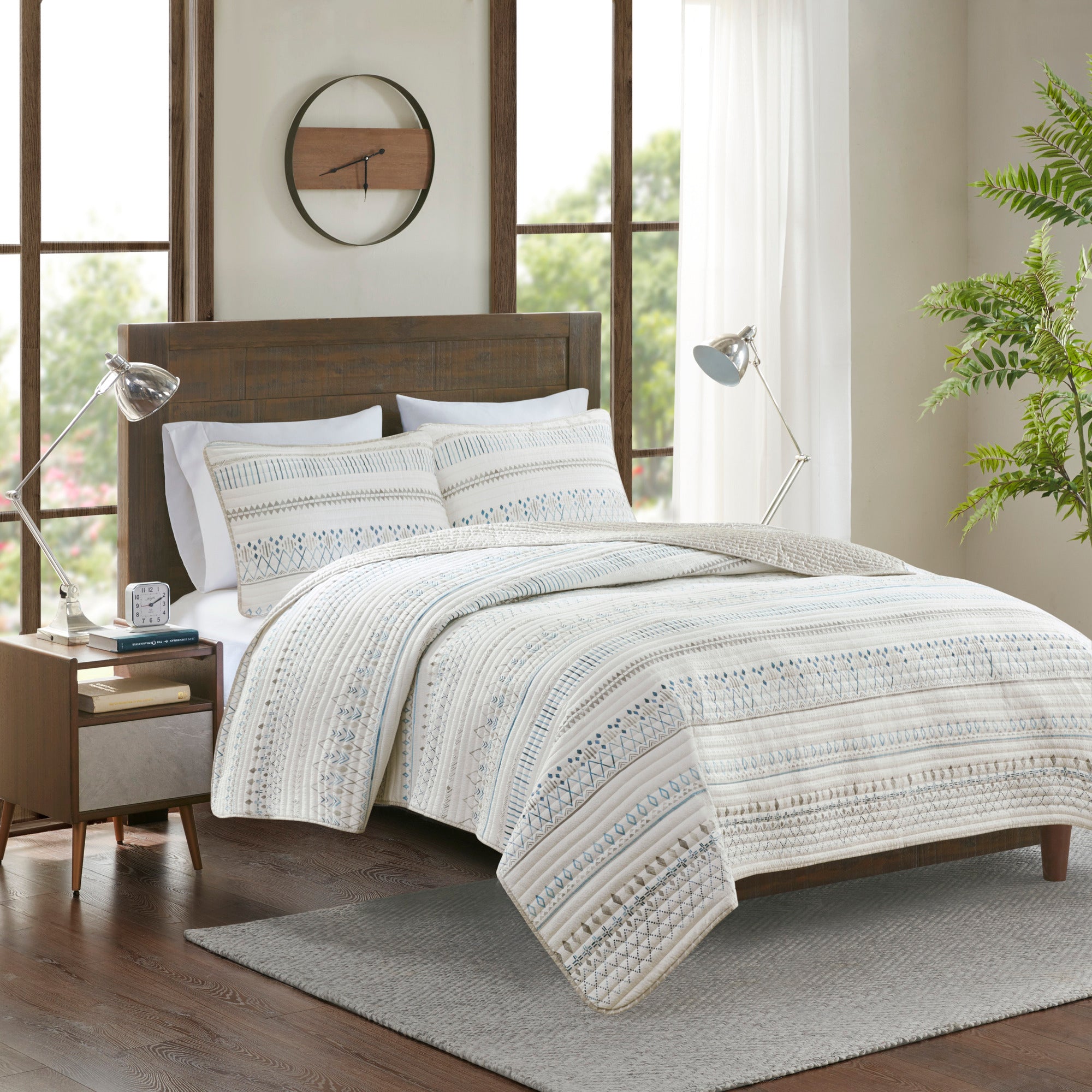 Fraser 3-Piece Printed Microfiber Seersucker Quilt Set