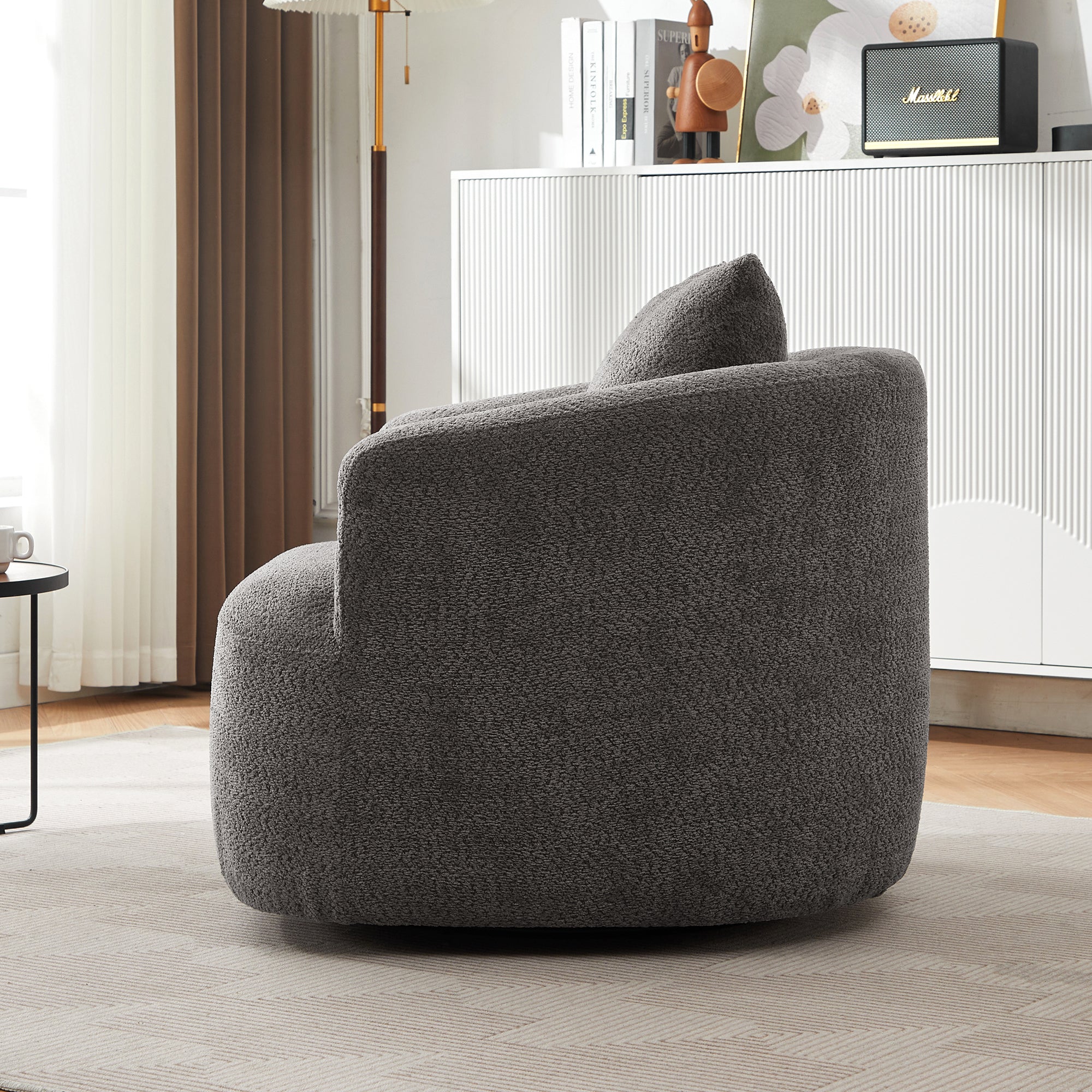 360° Swivel Barrel Chenille Upholstered Accent Chair with Throw Pillow