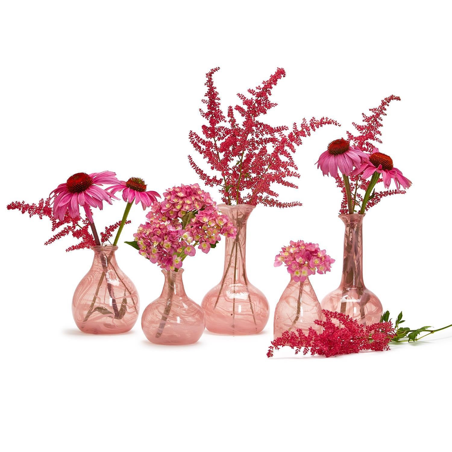 Pink Decorative Bottle / Vases with White Swirl, Set of 5