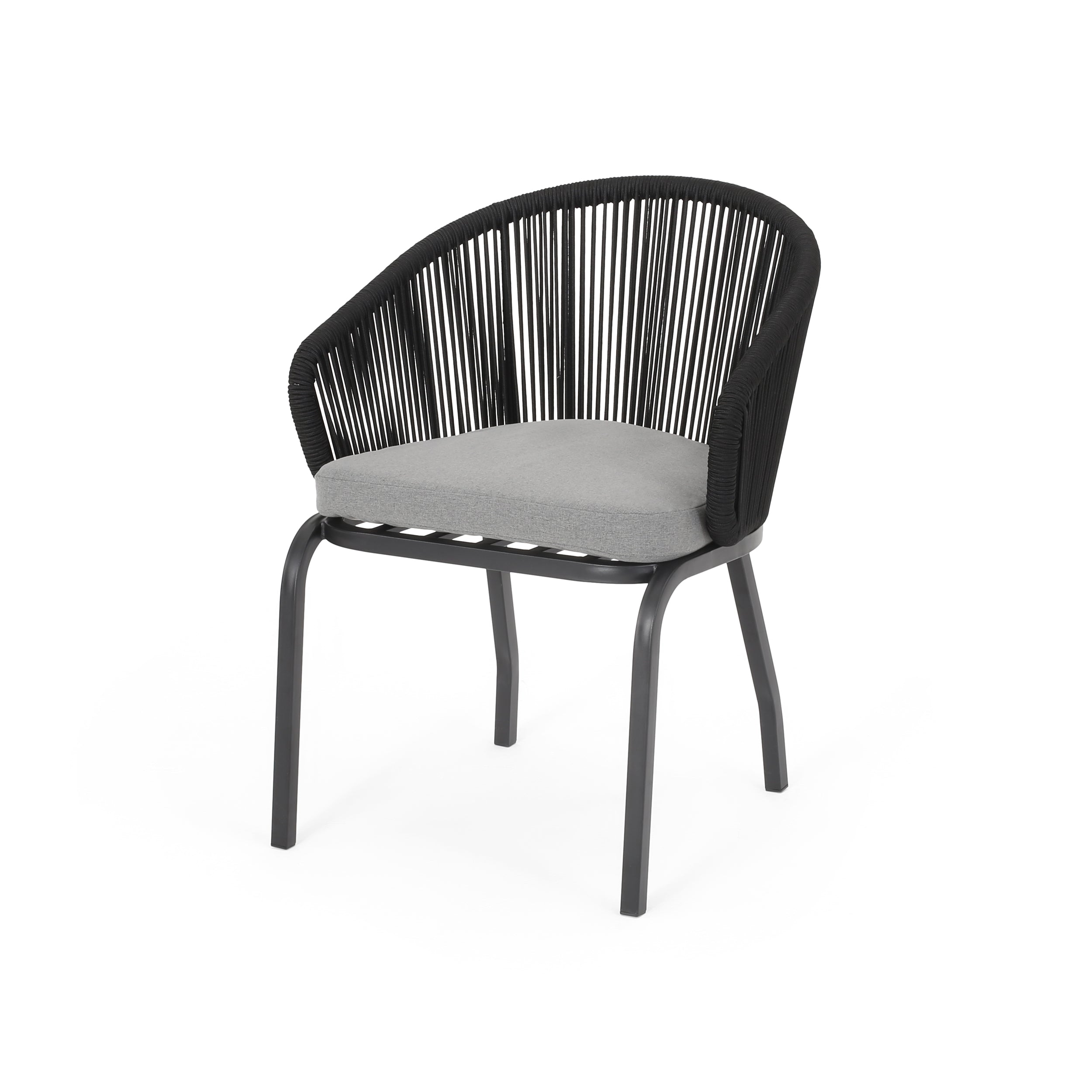 Outdoor Accent Chair with Rope Weave and Metal Frame, Set of 2