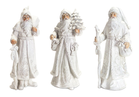 Snowy-White-Winter-Santa-Figurine-(set-of-3)-White-Decor