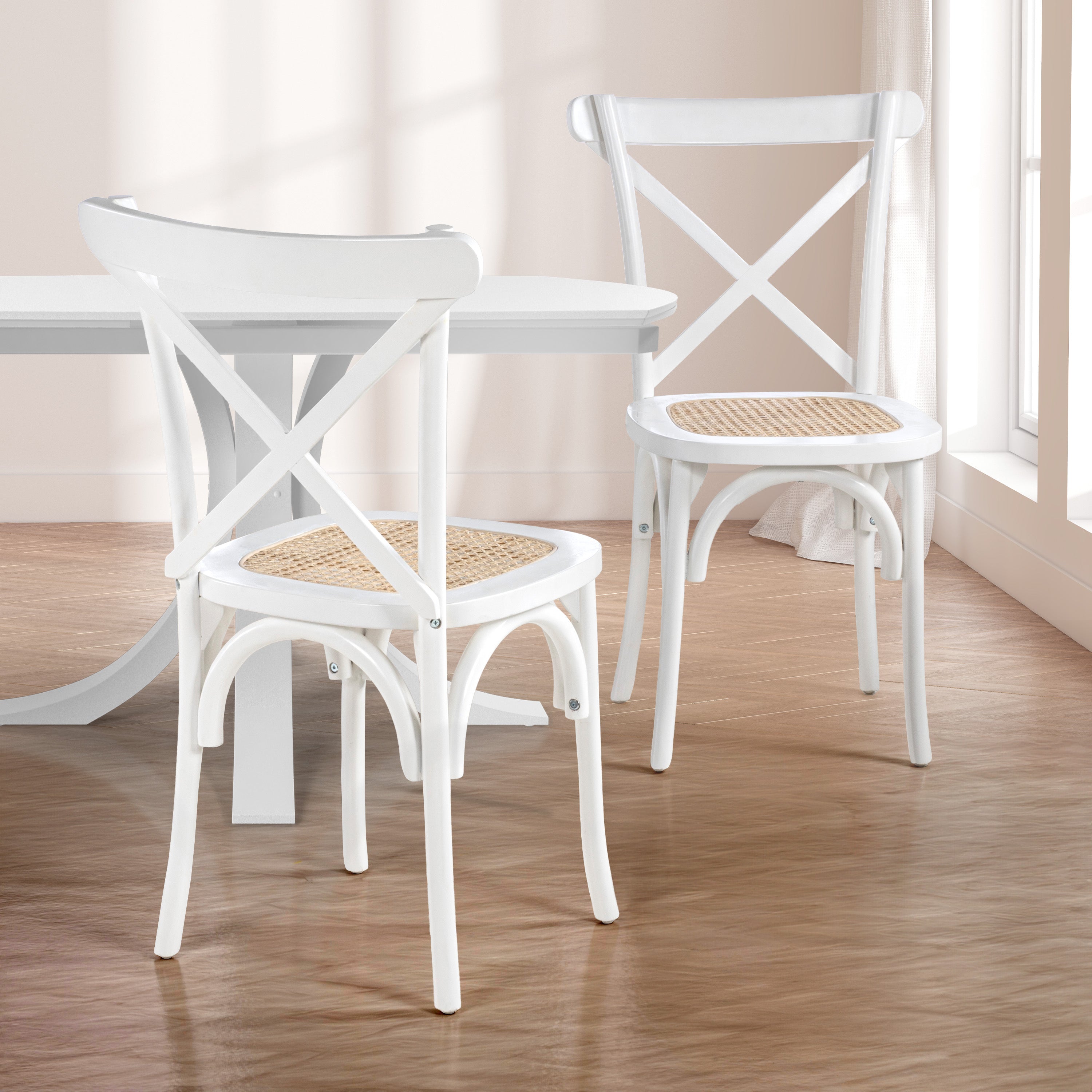 Cassis X-Back Wood Rattan Dining Chair, Set of 2