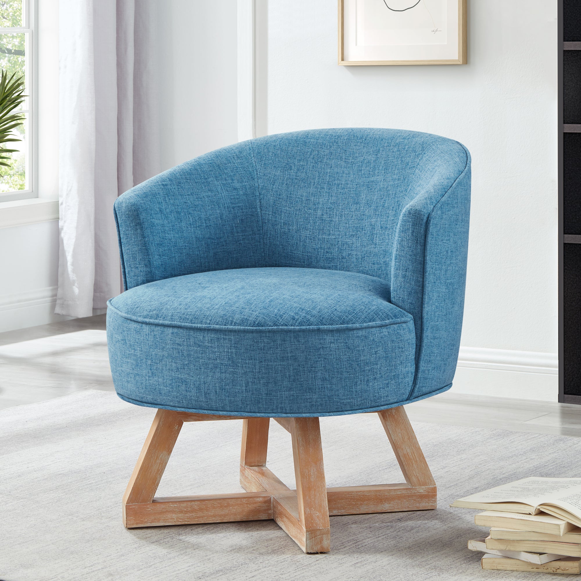 Linen 360° Swivel Chair with Cross-Shaped Wooden Base