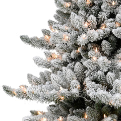 12 ft Pre-lit Flocked Berkshire Fir Artificial Christmas Tree with Clear Lights & Metal Stand