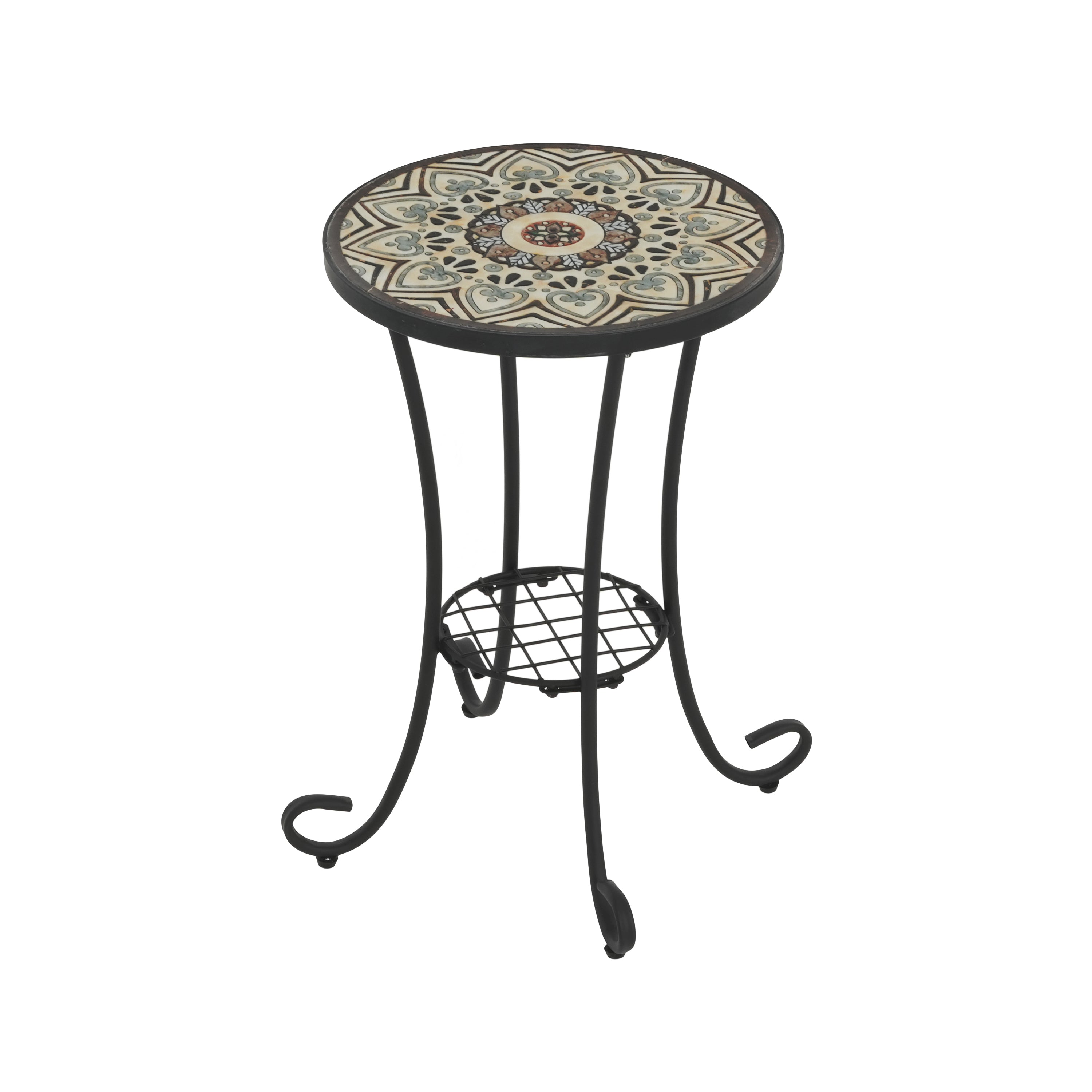 Vortexes Outdoor Side Table with Shelf and Curved Legs
