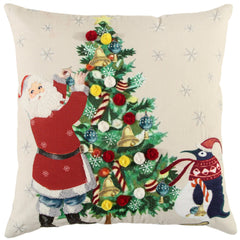 Digital Print And Embroidery Cotton Santa Decorative Throw Pillow