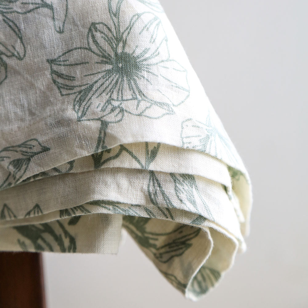 Handcrafted Linen Lilies Tablecloth in Grey, 70 x 80in