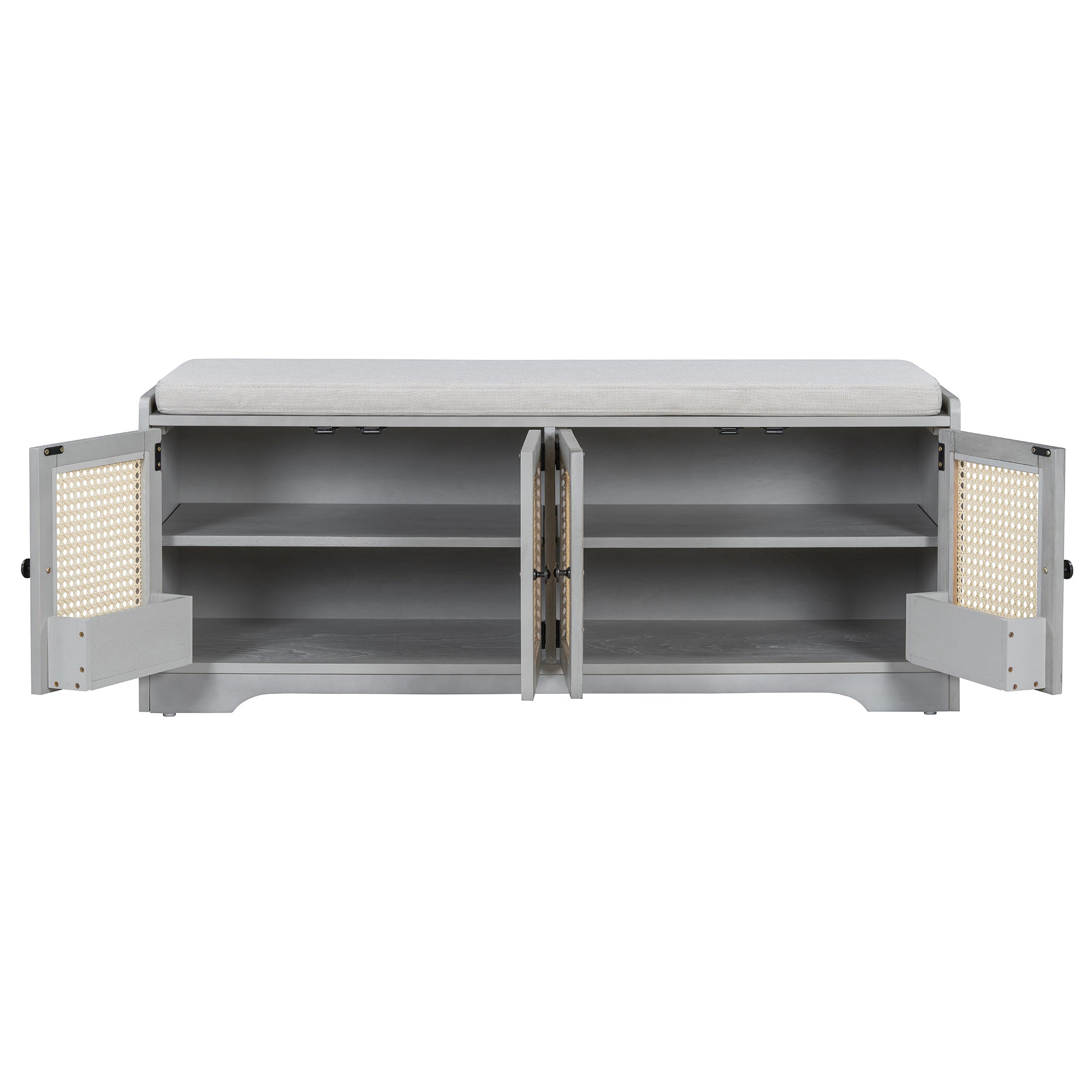 Storage Bench with Rattan Doors