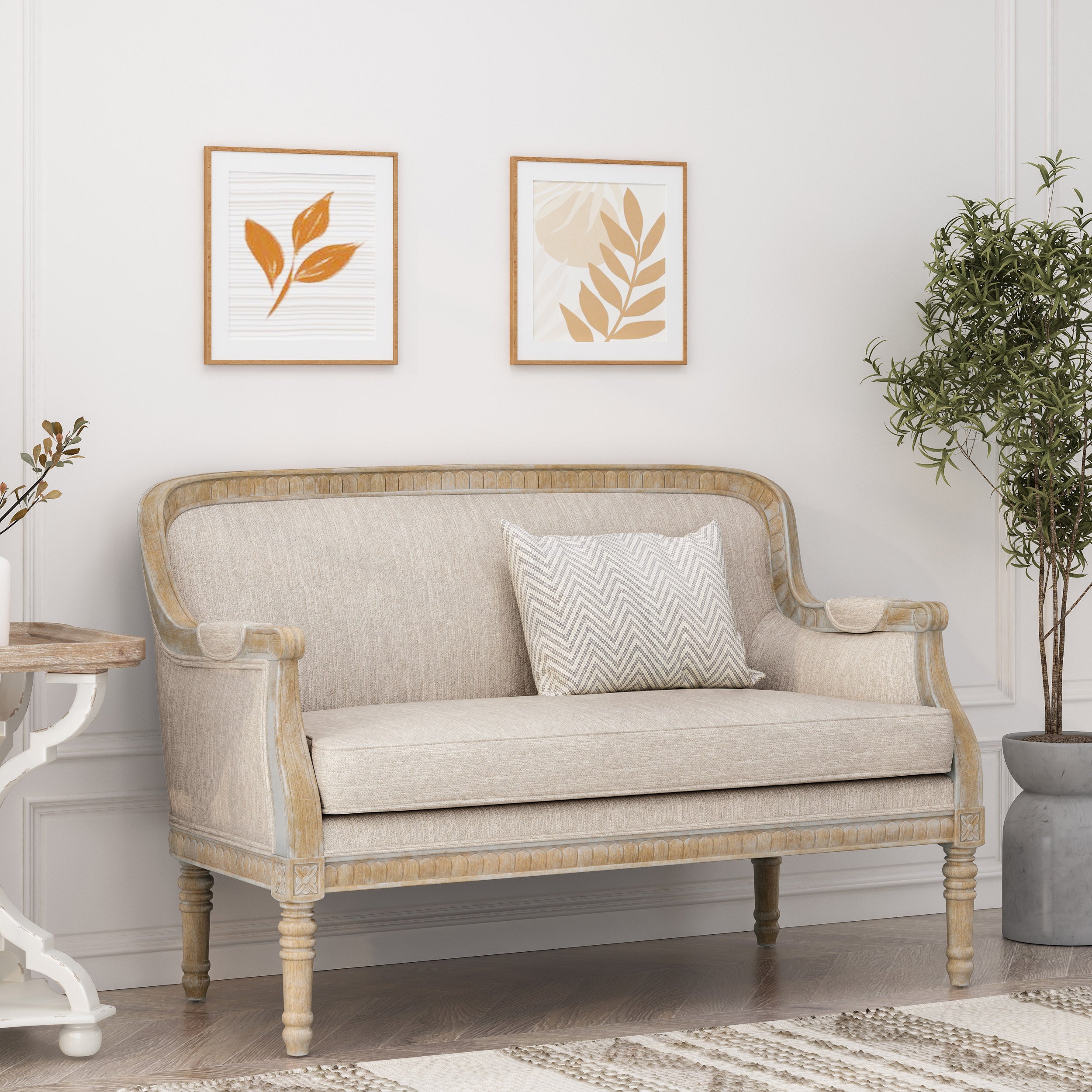 Upholstered Loveseat with Turned Legs and Recessed Arms
