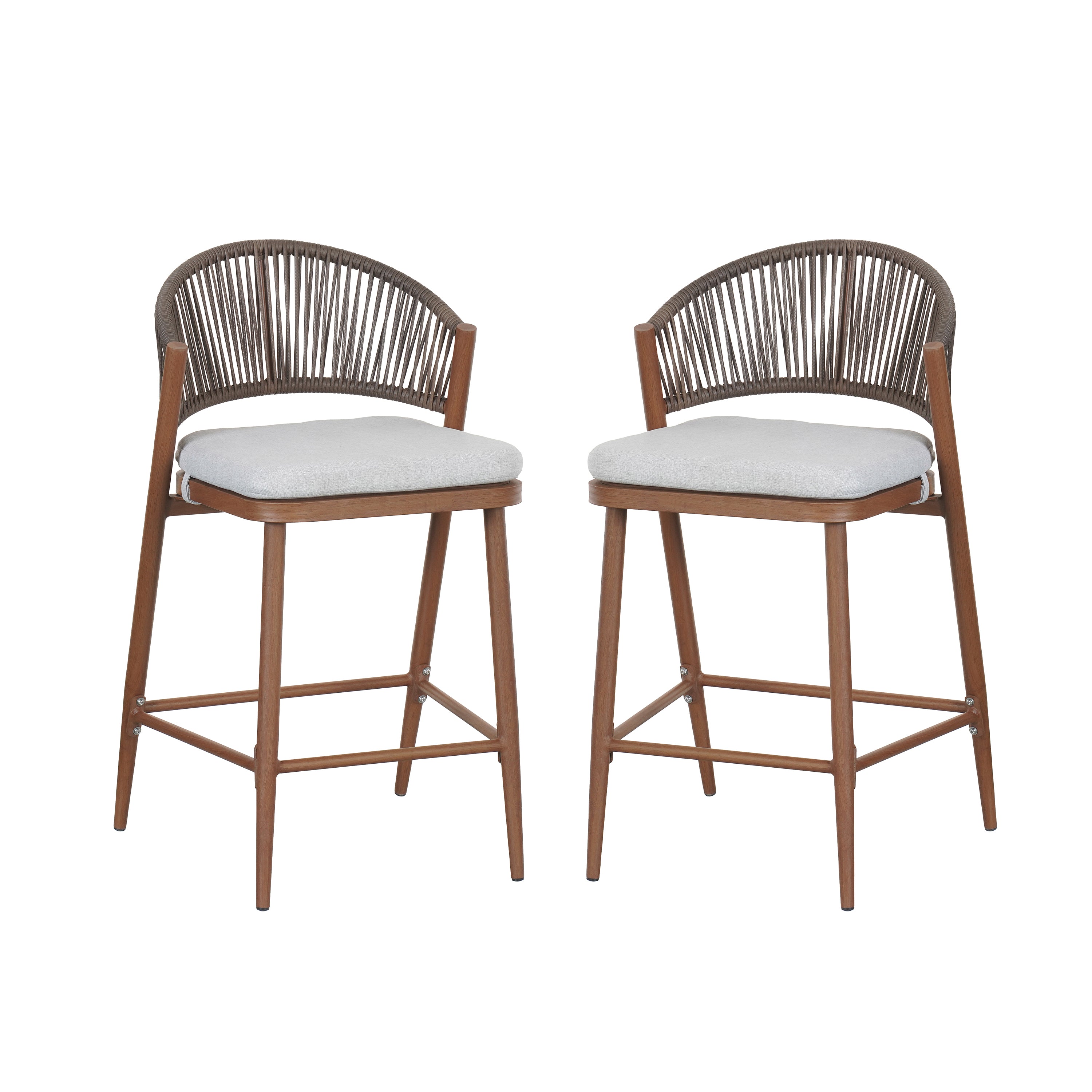 Outdoor Metal Frame Stools with Scallop-Shaped Backrest & Water-Resistant Cushions, Set of 2
