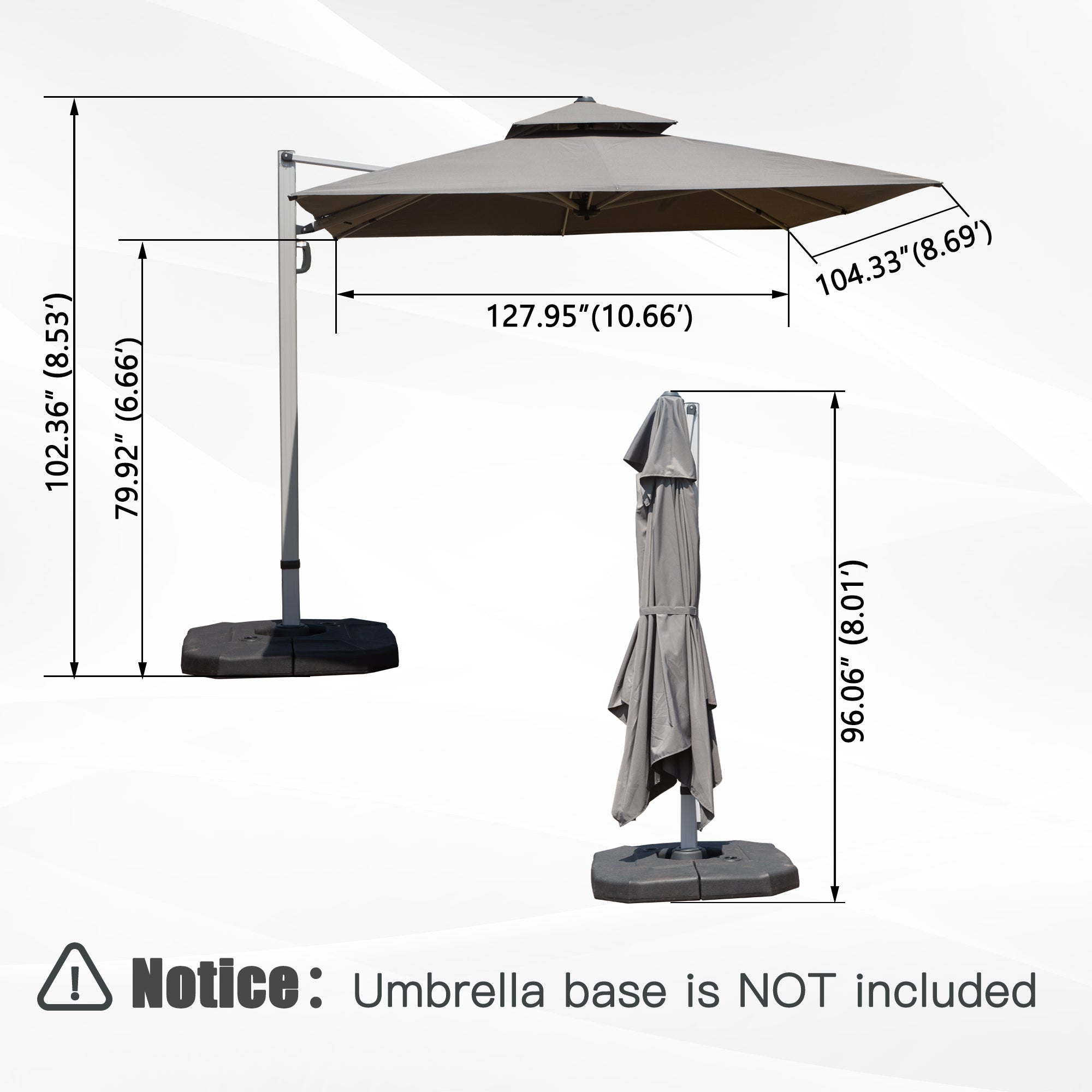 9'x 11' Rectangle Cantilever Umbrella with Center Pole, Base Not Included