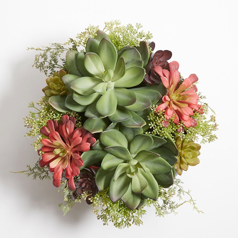 potted fake succulents Round Succulent Arrangement – Natural Planter