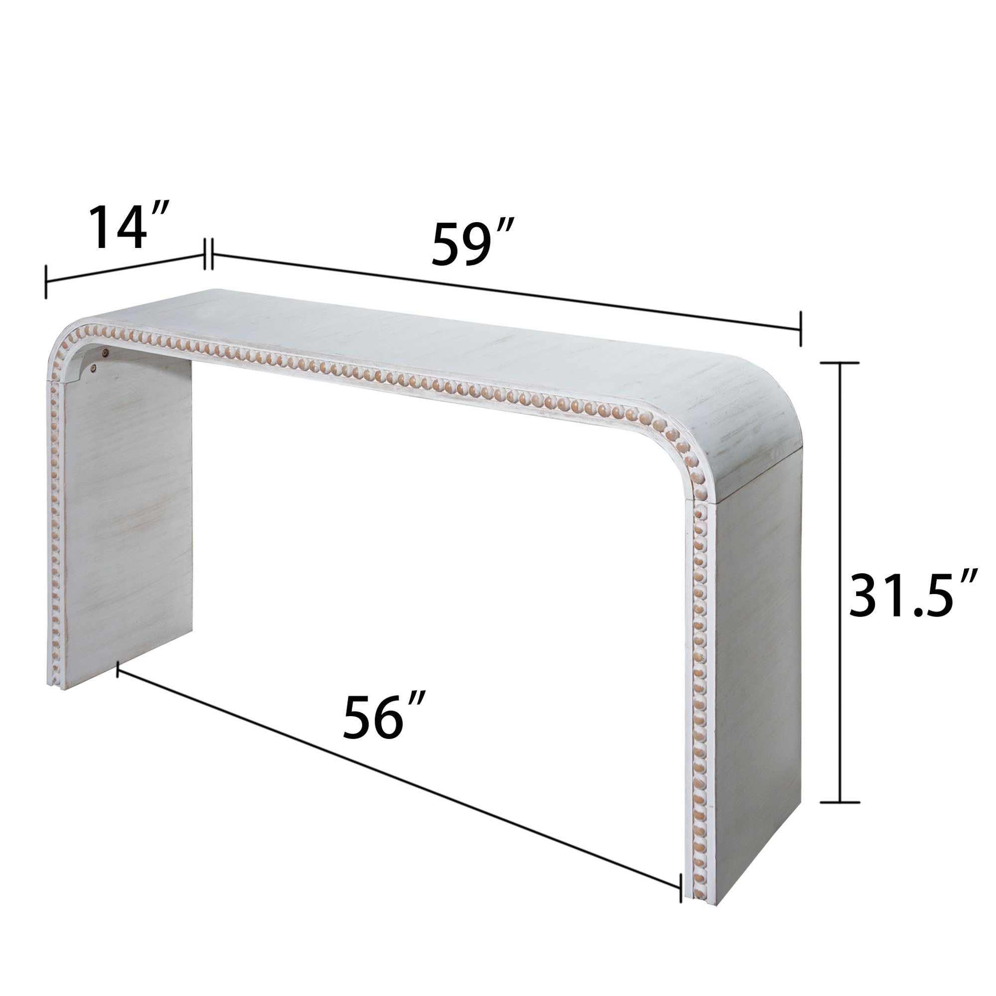 Curved Waterfall-Style Wood Beaded Console Table